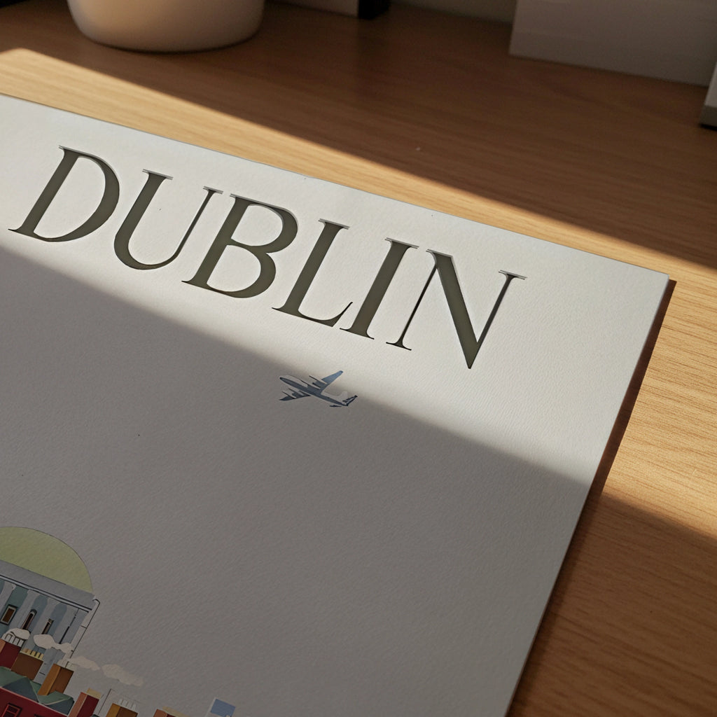 Vintage Dublin Ireland Travel Poster, Aer Lingus Irish Air Lines, 1950s City Skyline Wall Art Print