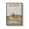 Vintage Dublin Ireland Travel Poster, Aer Lingus Irish Air Lines, 1950s City Skyline Wall Art Print