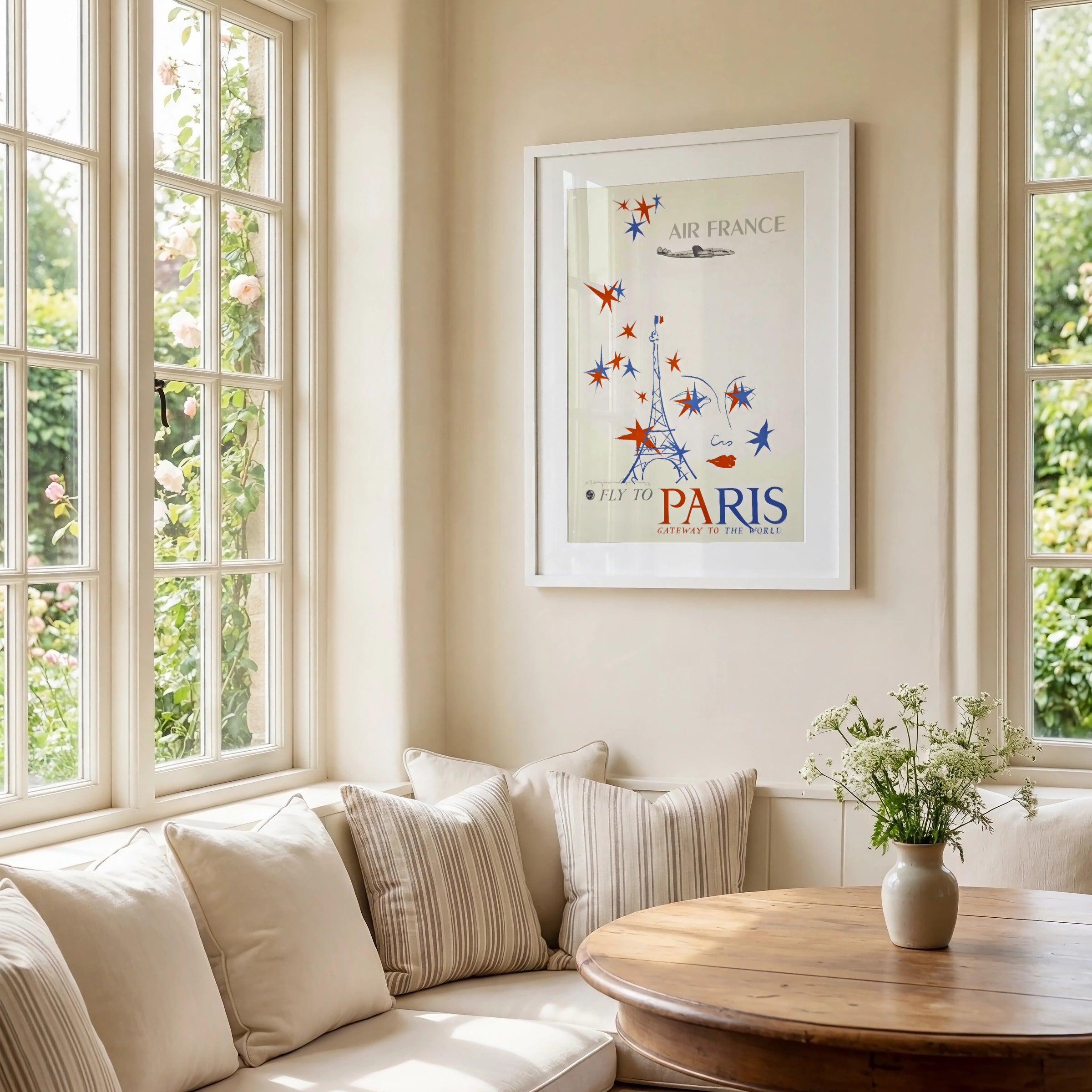 Vintage Paris Travel Poster, Fly to Paris, Air France 1953, Gateway to the World, Retro Wall Art