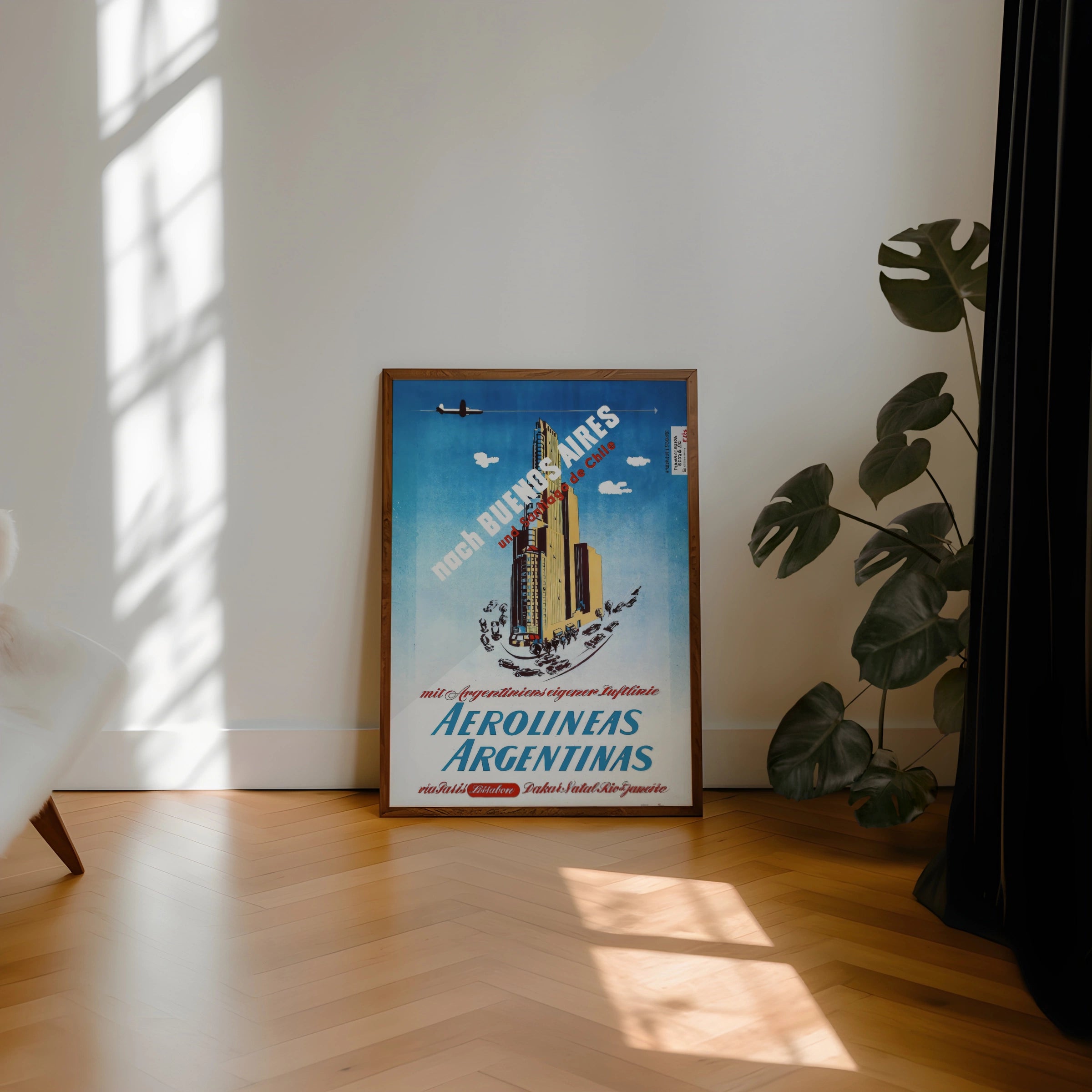 Vintage Argentina Travel Poster, Aerolineas Argentinas Buenos Aires 1950, Art Deco Aviation Wall Art Print