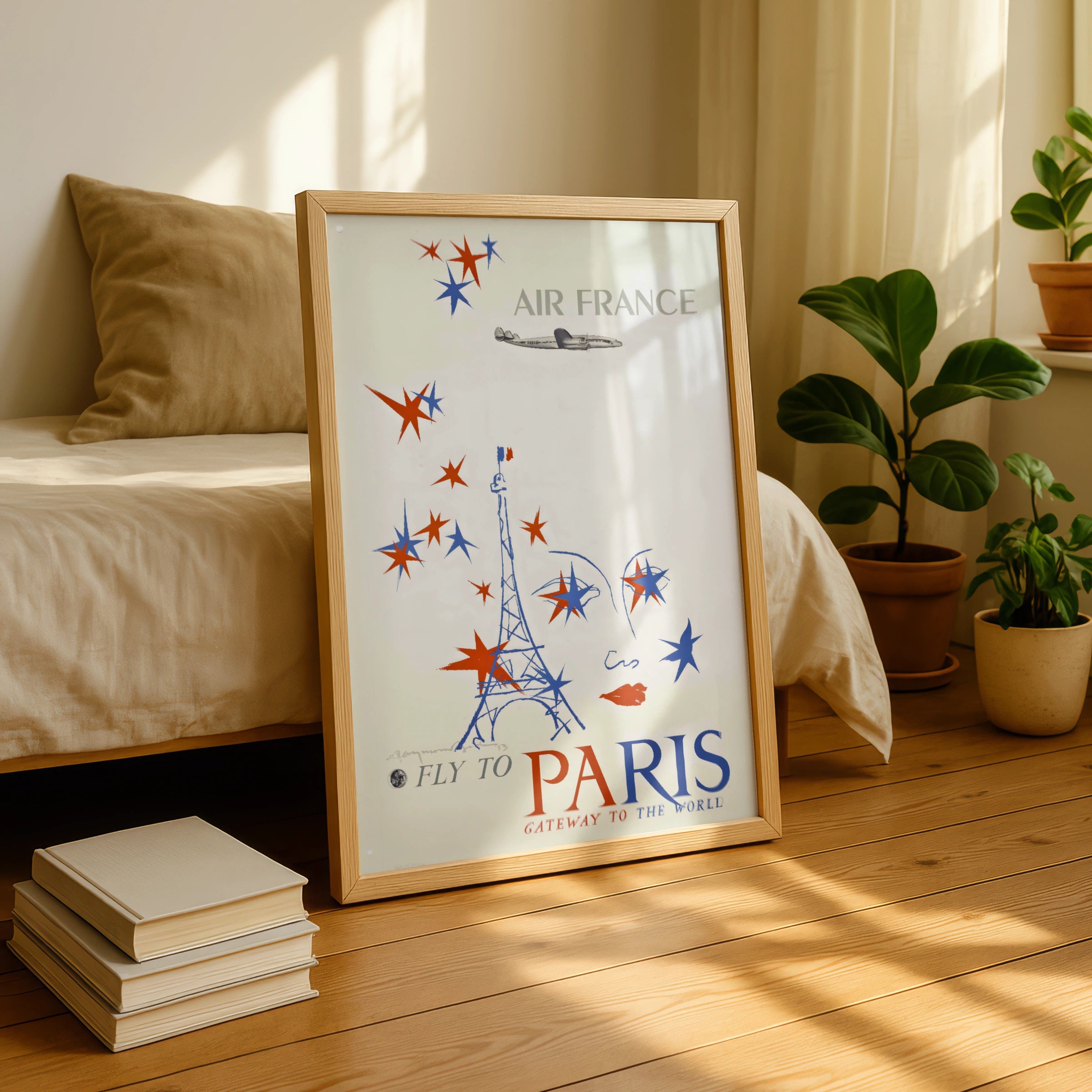 Vintage Paris Travel Poster, Fly to Paris, Air France 1953, Gateway to the World, Retro Wall Art