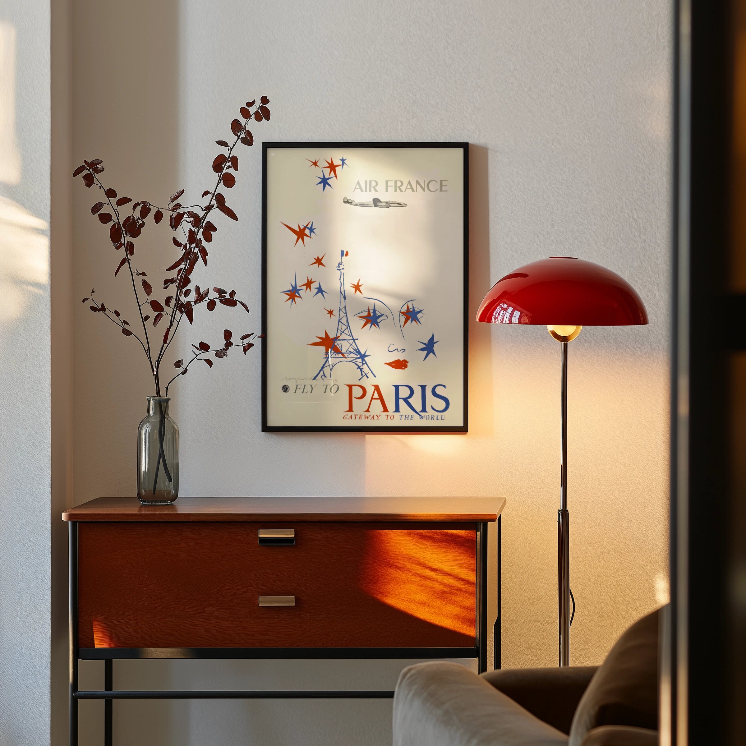 Vintage Paris Travel Poster, Fly to Paris, Air France 1953, Gateway to the World, Retro Wall Art