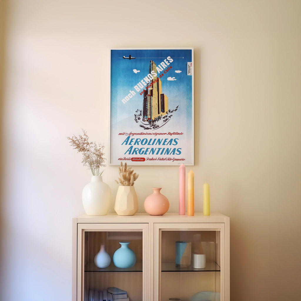 Vintage Argentina Travel Poster, Aerolineas Argentinas Buenos Aires 1950, Art Deco Aviation Wall Art Print