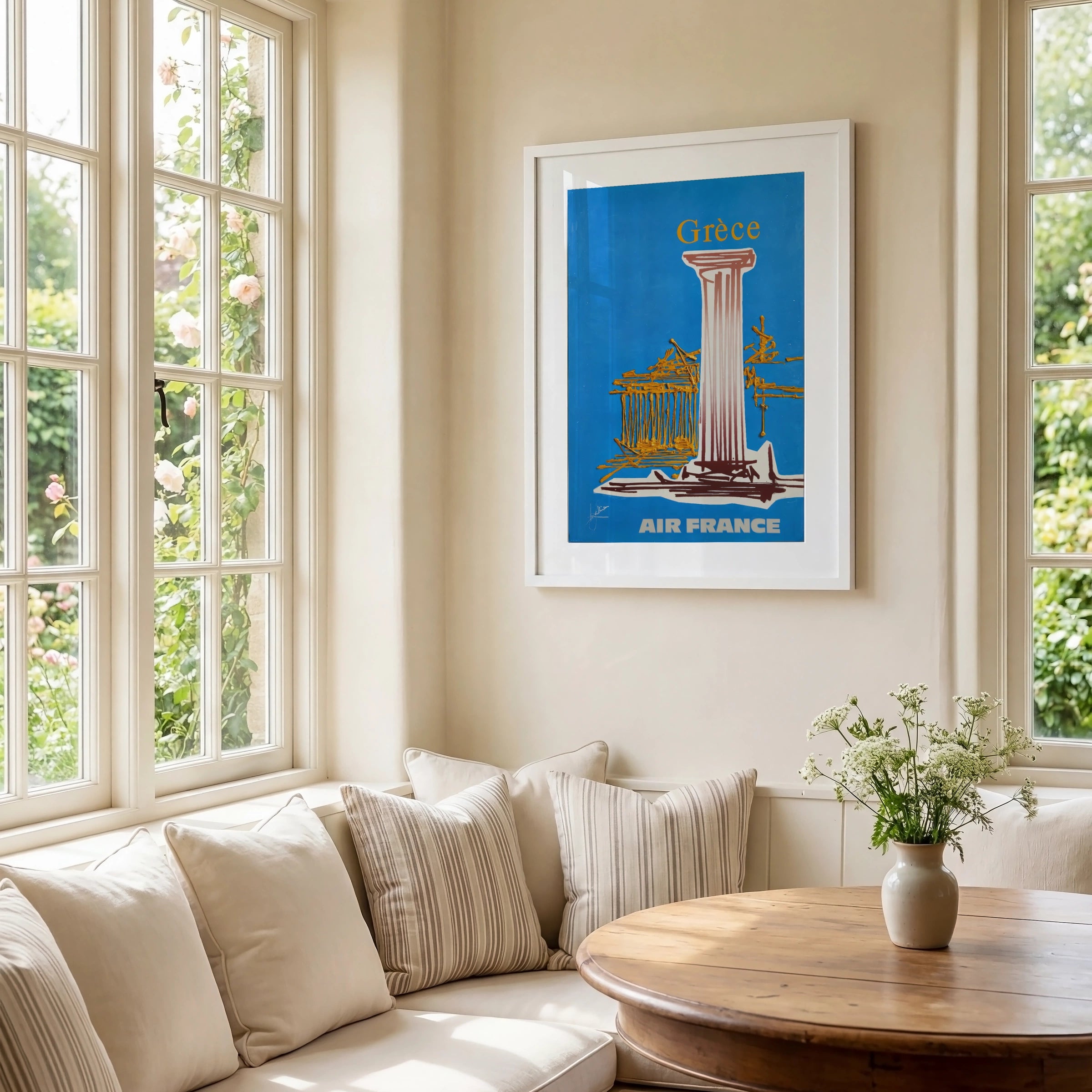 Vintage Greece Air France 1965 Travel Poster, Retro Wall Art for Travel Lovers, Blue and Gold Design