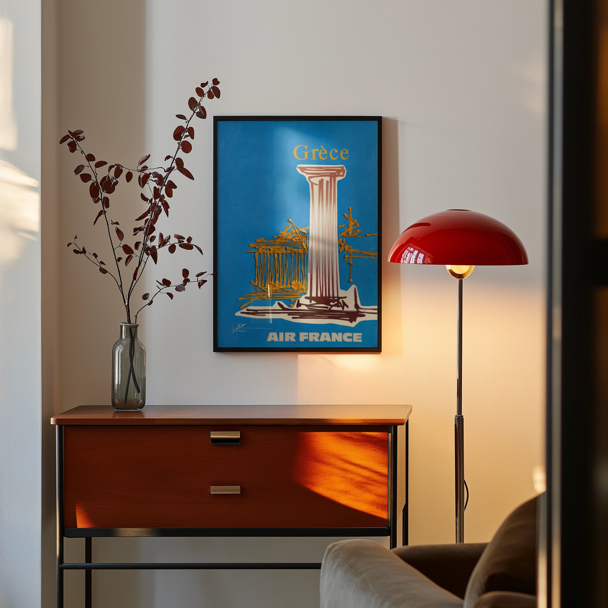 Vintage Greece Air France 1965 Travel Poster, Retro Wall Art for Travel Lovers, Blue and Gold Design
