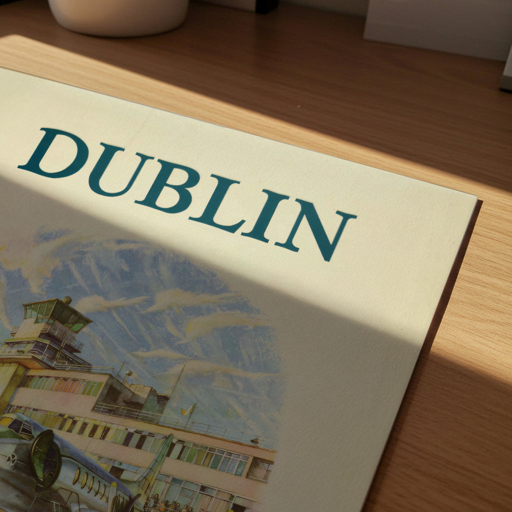 Vintage Dublin Travel Poster, Fly S.A.S. and AER LINGUS, Irish Air Lines, Retro Aviation Art