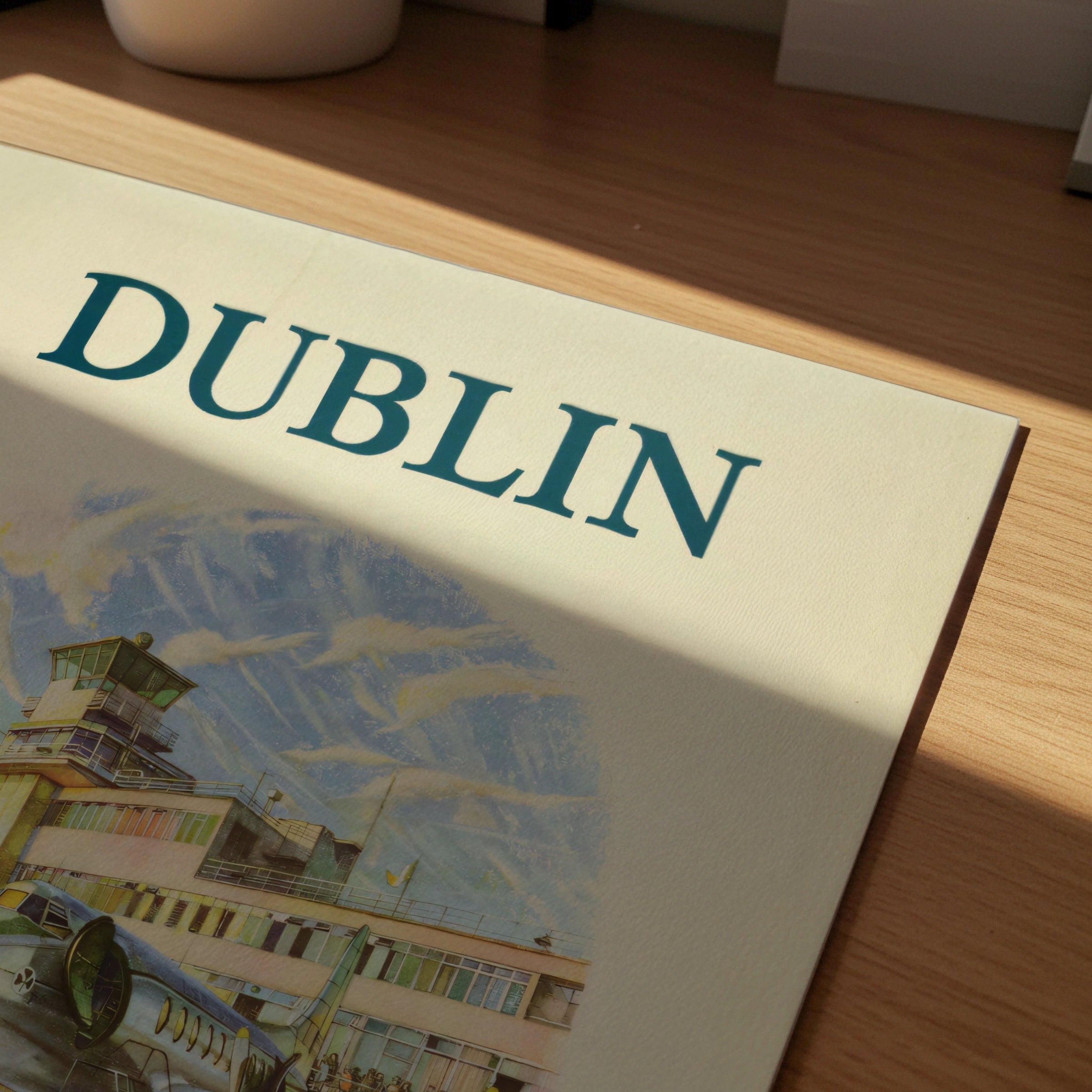 Vintage Dublin Travel Poster, Fly S.A.S. and AER LINGUS, Irish Air Lines, Retro Aviation Art