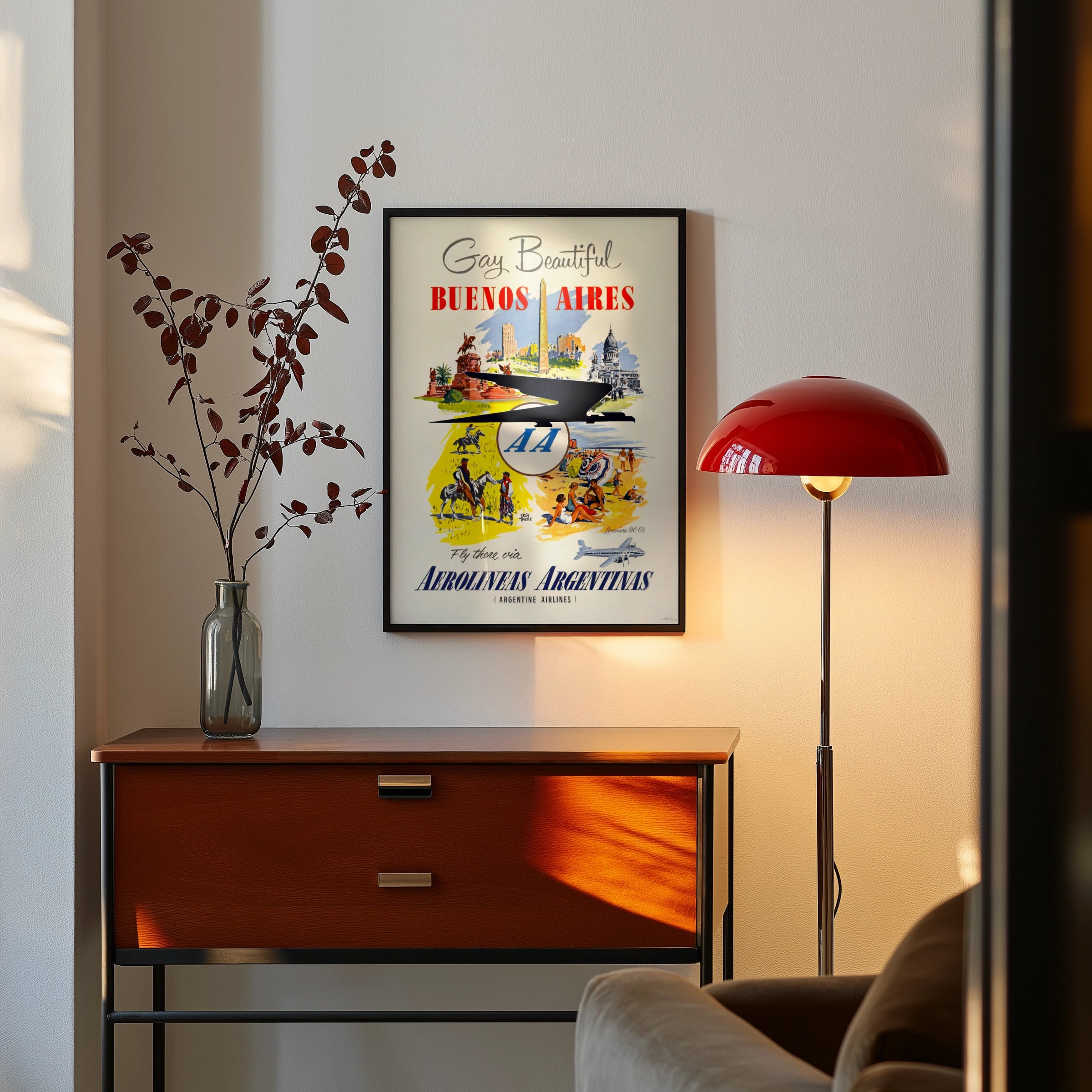 Vintage Argentina Travel Poster, Buenos Aires Aerolineas Argentinas, DC-6 Aviation Art Print