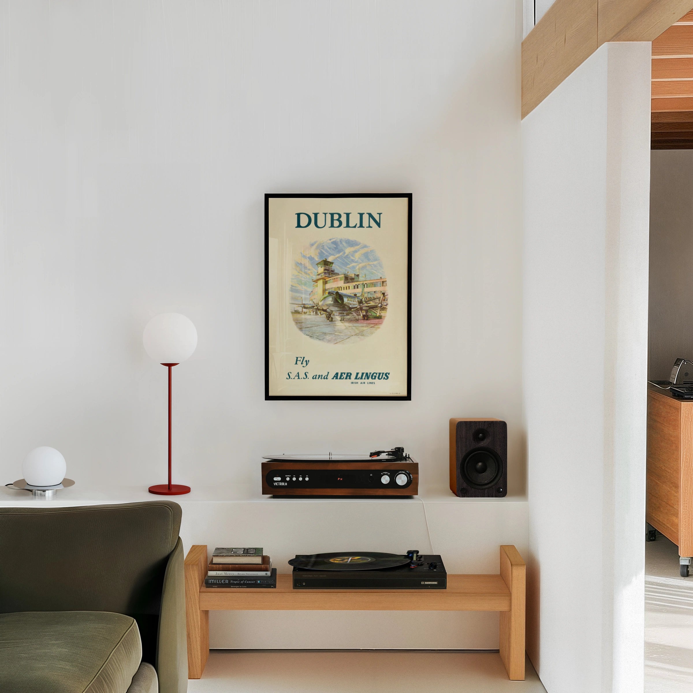 Vintage Dublin Travel Poster, Fly S.A.S. and AER LINGUS, Irish Air Lines, Retro Aviation Art