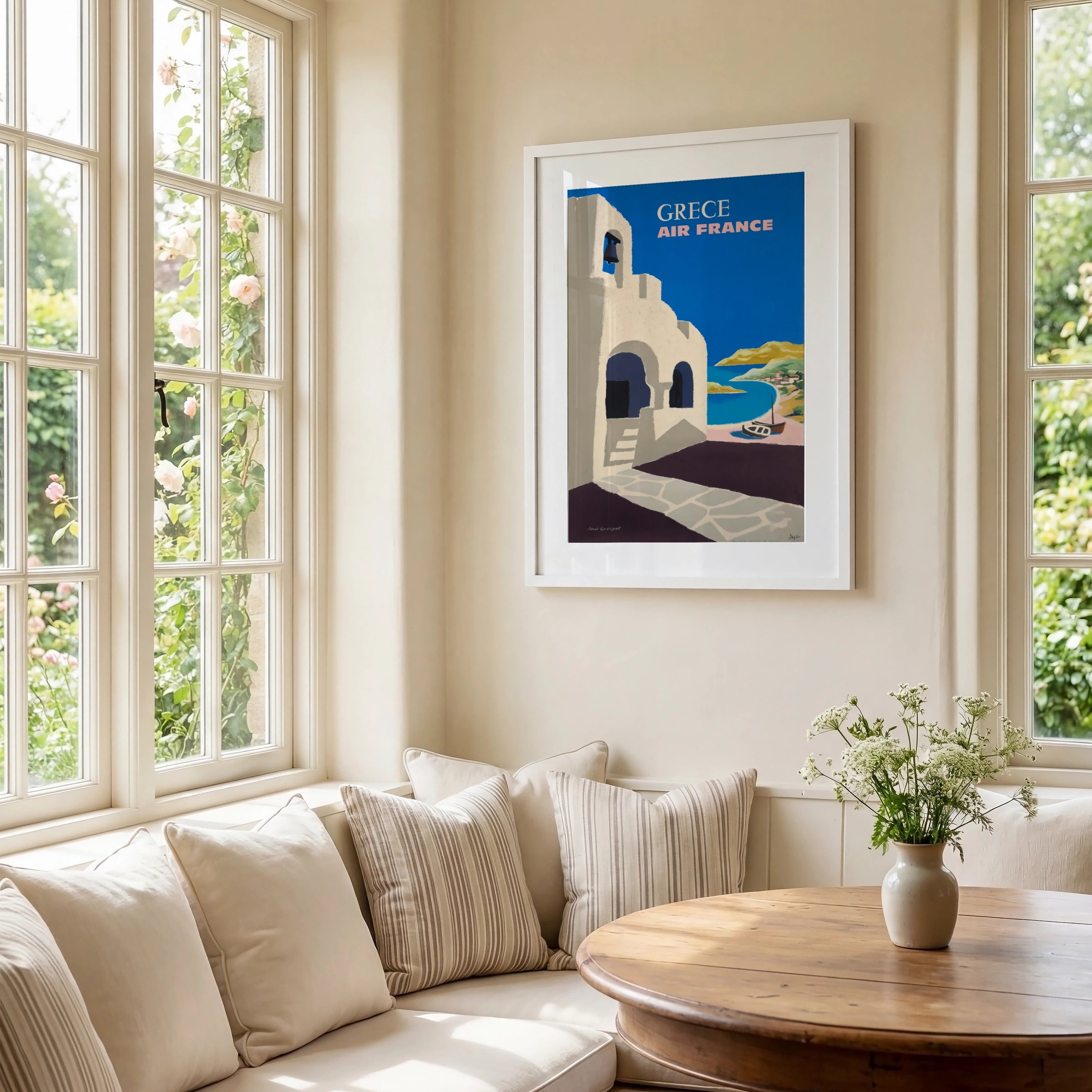 Vintage Greece Travel Poster 1959, Air France Art Print, Colourful Coastal Scene, Minimalist Wall Art for Home Decor