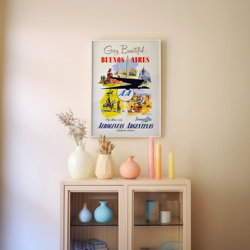 Vintage Argentina Travel Poster, Buenos Aires Aerolineas Argentinas, DC-6 Aviation Art Print