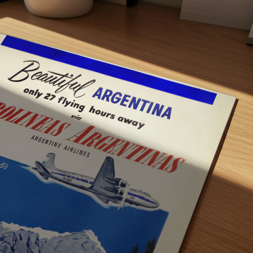 Vintage Argentina Travel Poster 1955, Aerolineas Argentinas, DC-6 Airline Art Print, Andes Mountains Wall Art