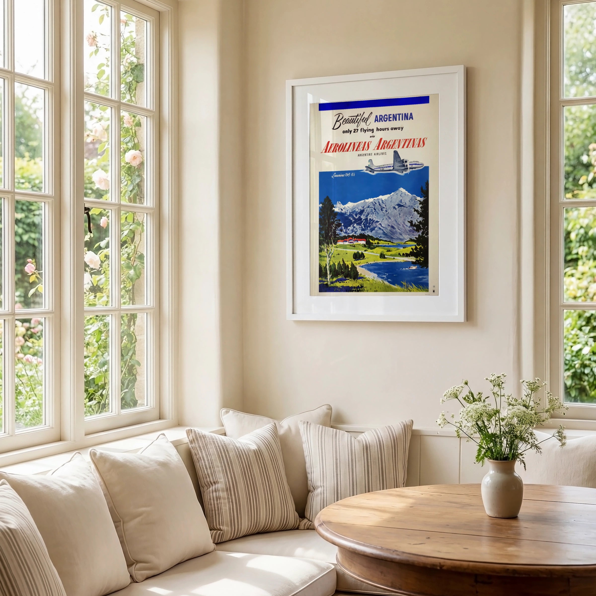 Vintage Argentina Travel Poster 1955, Aerolineas Argentinas, DC-6 Airline Art Print, Andes Mountains Wall Art