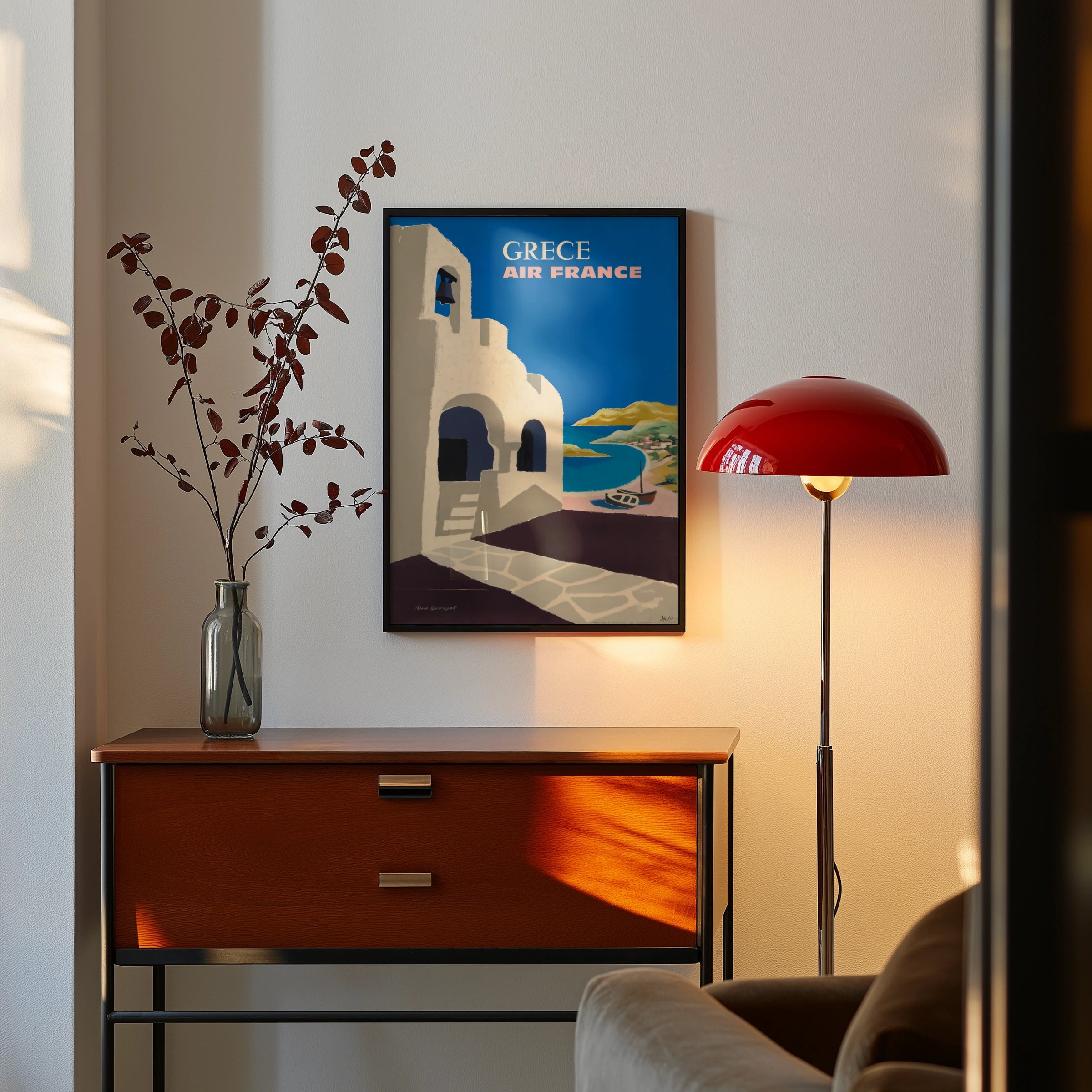 Vintage Greece Travel Poster 1959, Air France Art Print, Colourful Coastal Scene, Minimalist Wall Art for Home Decor