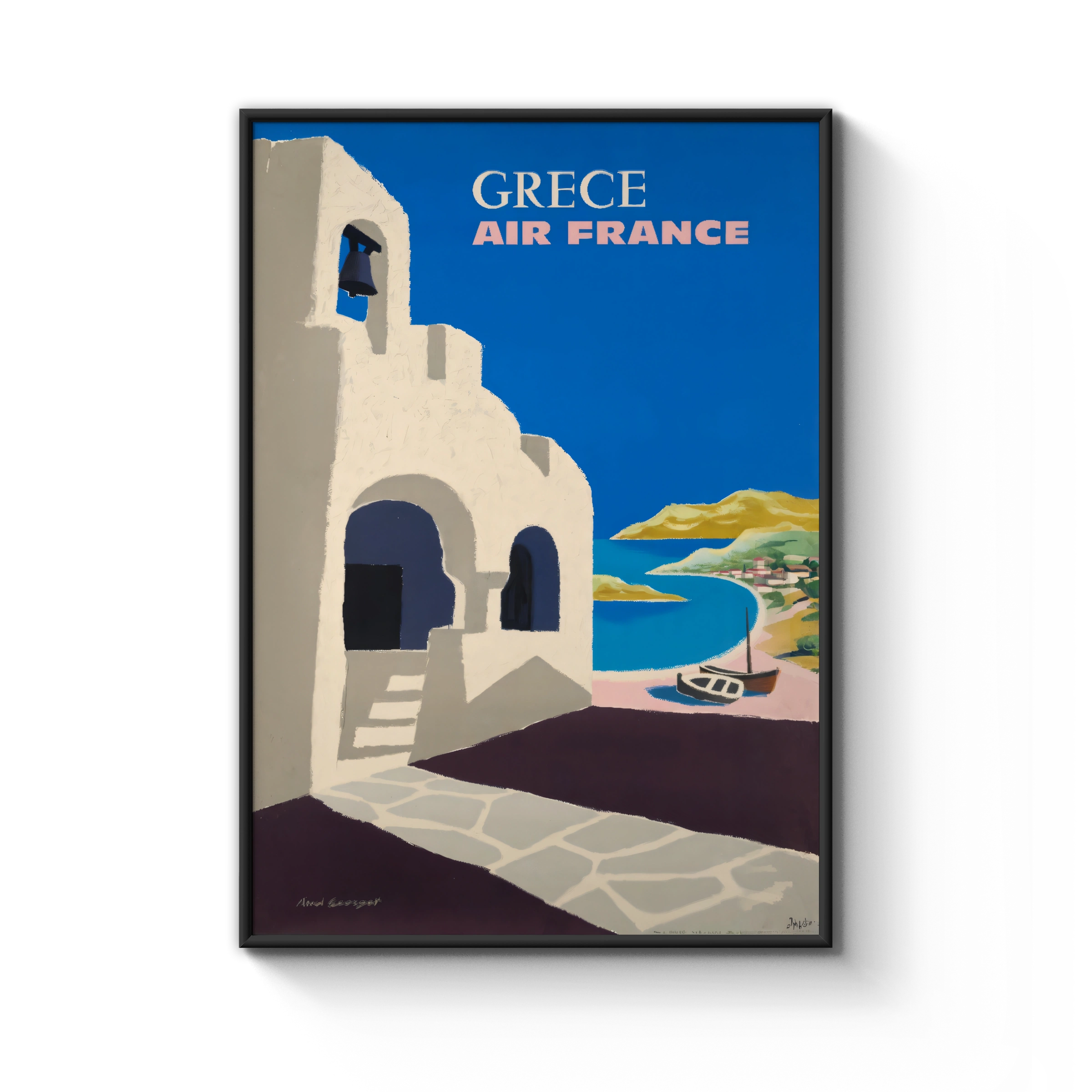 Vintage Greece Travel Poster 1959, Air France Art Print, Colourful Coastal Scene, Minimalist Wall Art for Home Decor