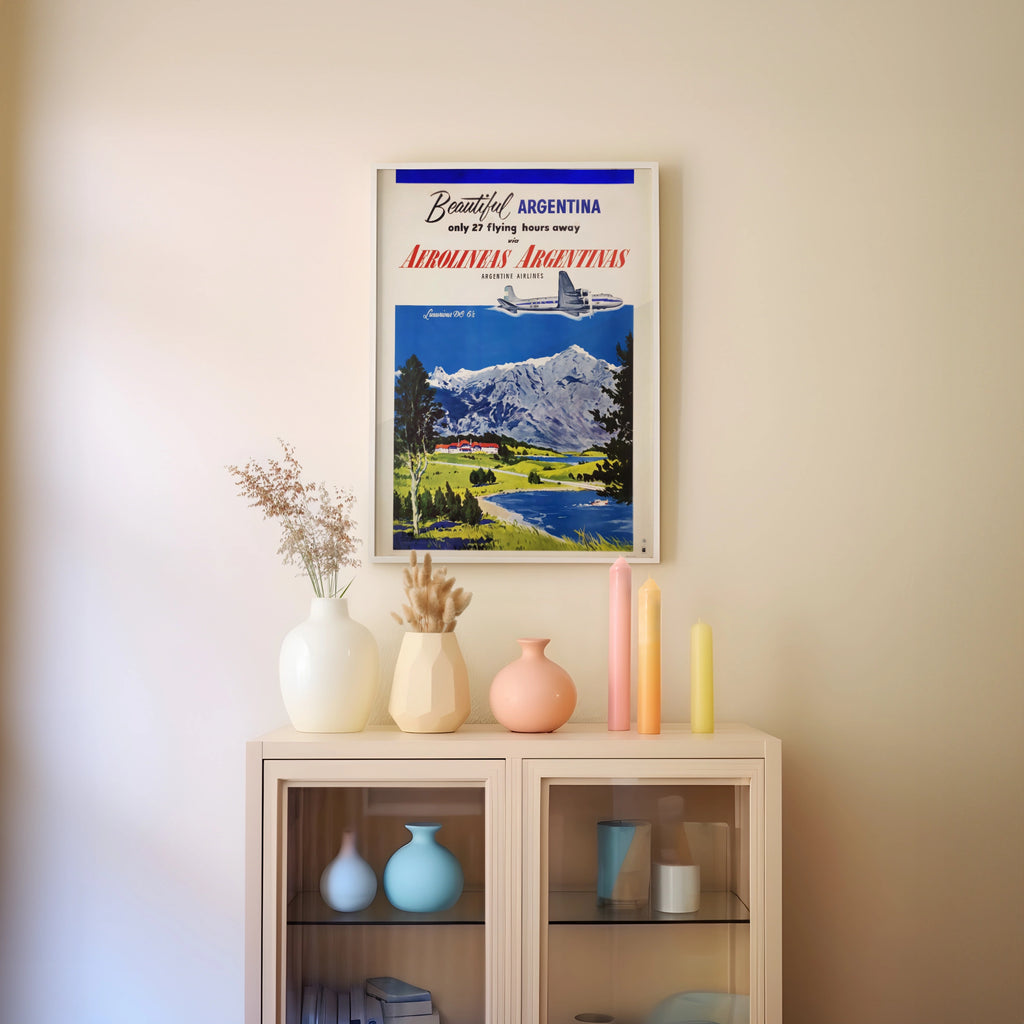 Vintage Argentina Travel Poster 1955, Aerolineas Argentinas, DC-6 Airline Art Print, Andes Mountains Wall Art