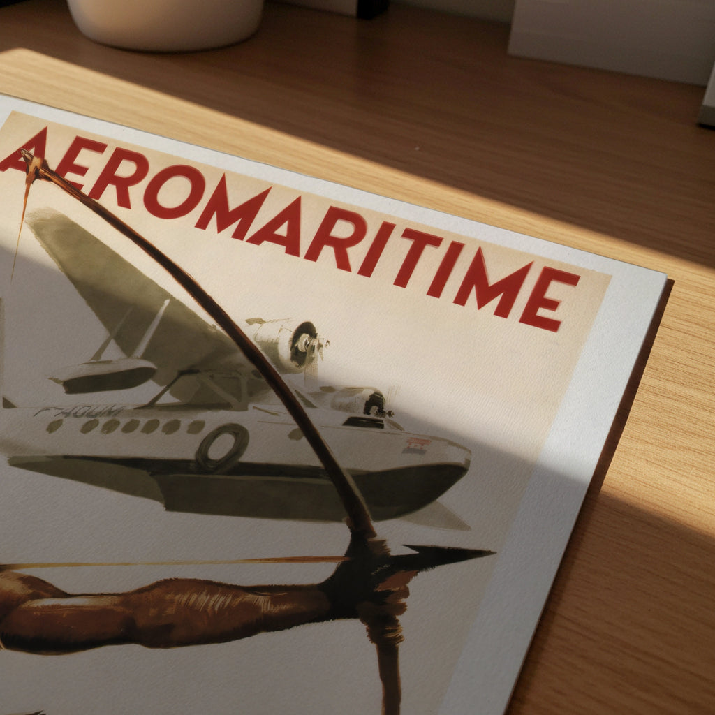Vintage Aeromaritime 1950 Travel Poster, Africa Dakar Seaplane Art Deco Print, Chargeurs Reunis Wall Art