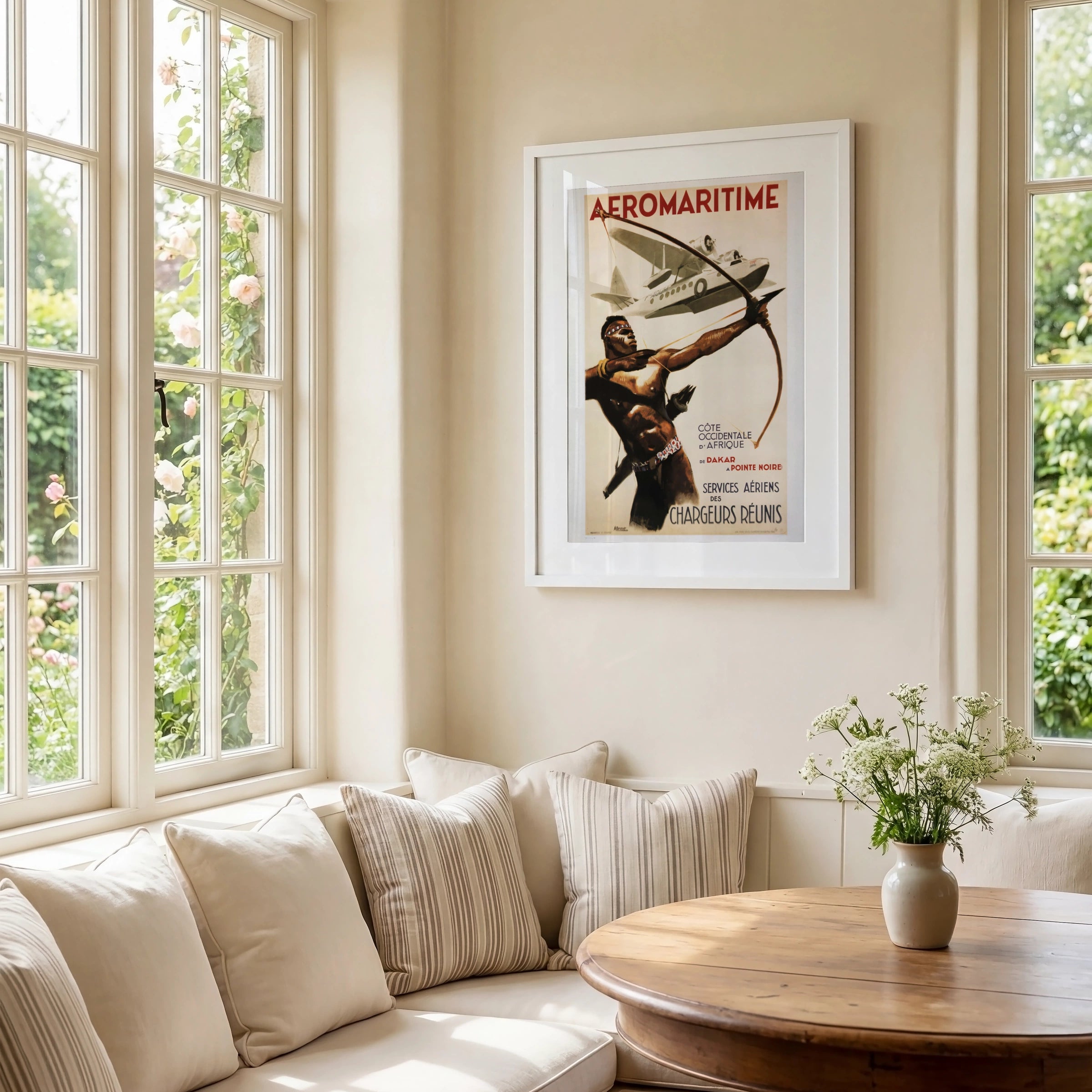 Vintage Aeromaritime 1950 Travel Poster, Africa Dakar Seaplane Art Deco Print, Chargeurs Reunis Wall Art
