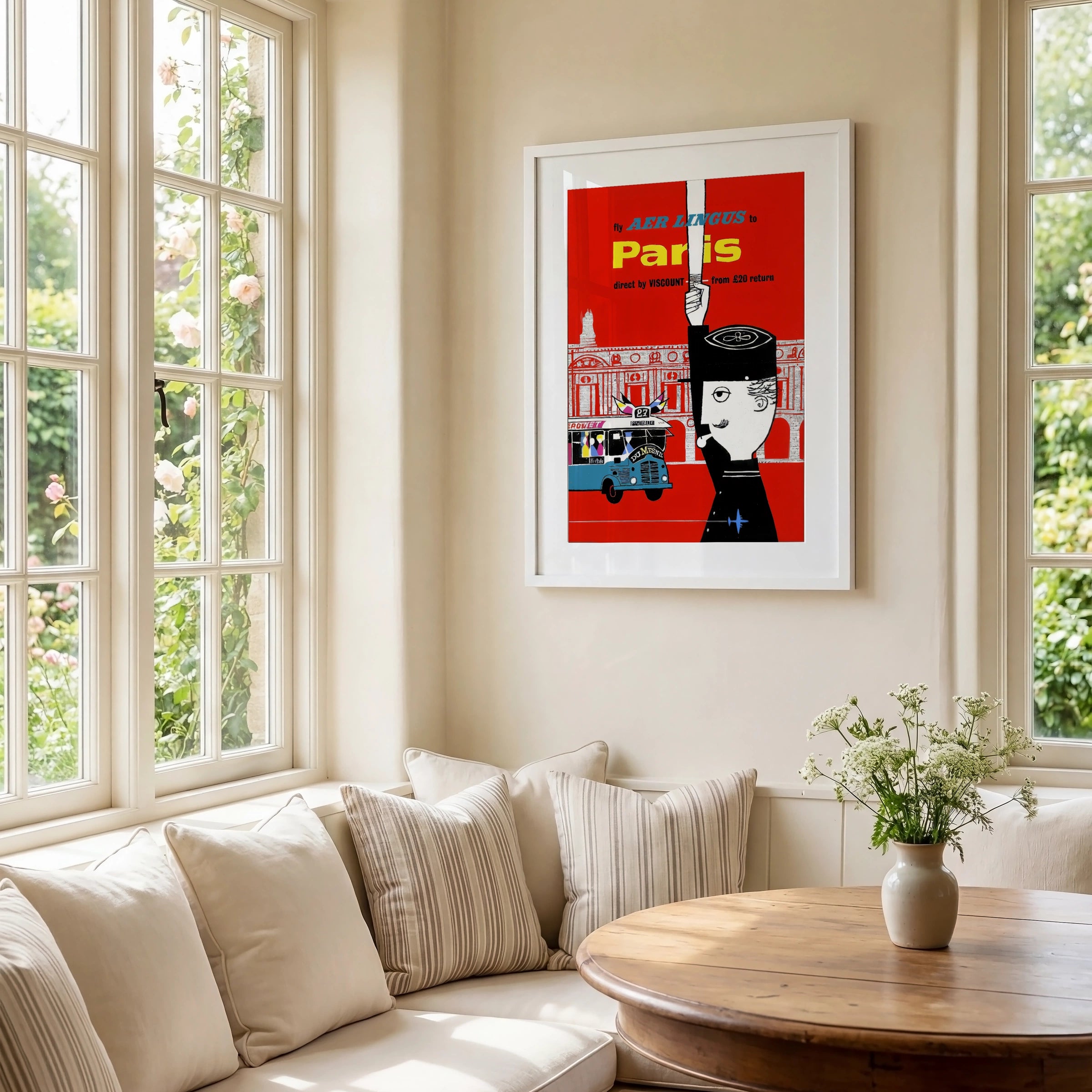 Vintage Aer Lingus Paris Travel Poster, c.1950, Irish Airline Art Print, Retro France Wall Decor