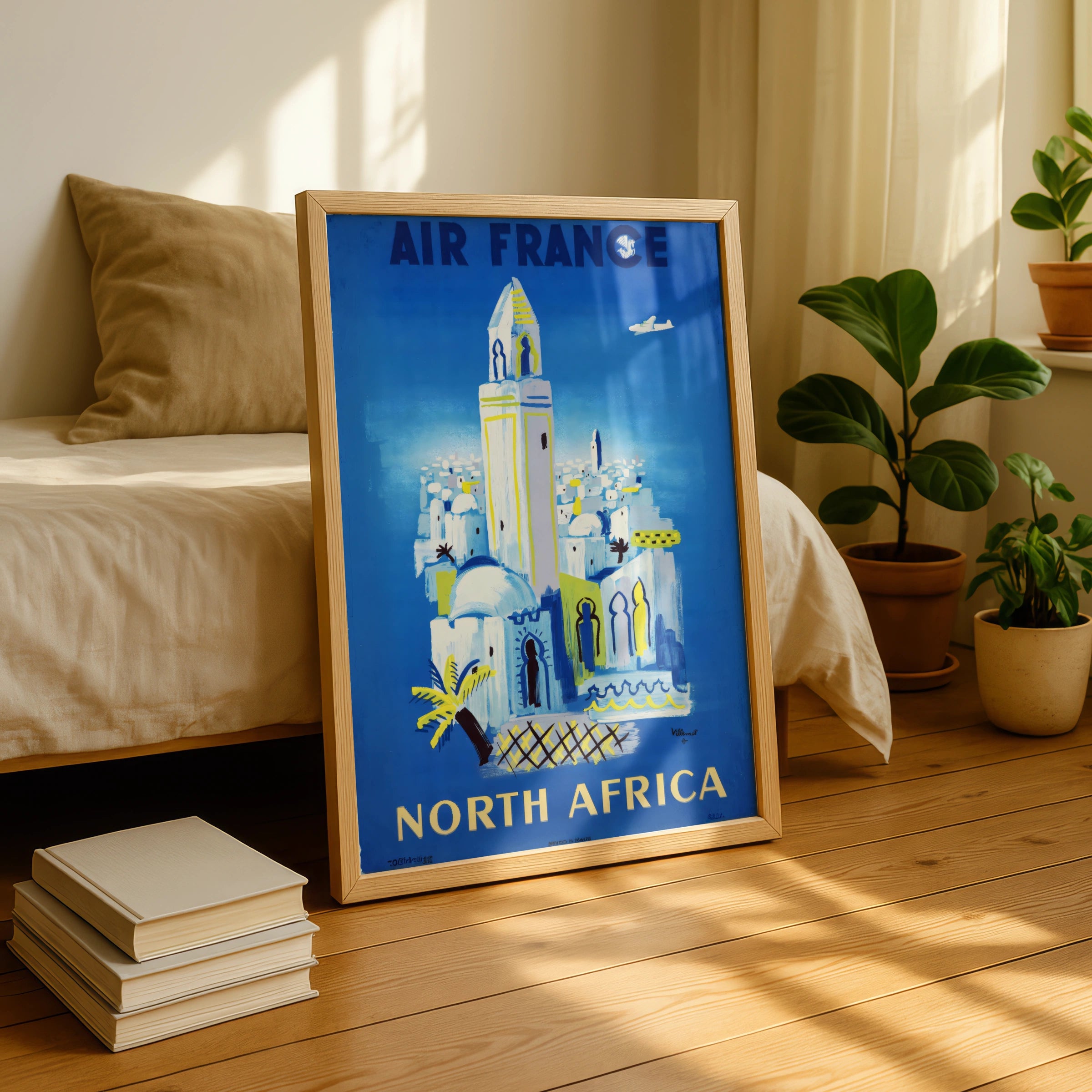 Vintage North Africa Travel Poster, 1946, Air France, Colourful Architecture, Retro Wall Art