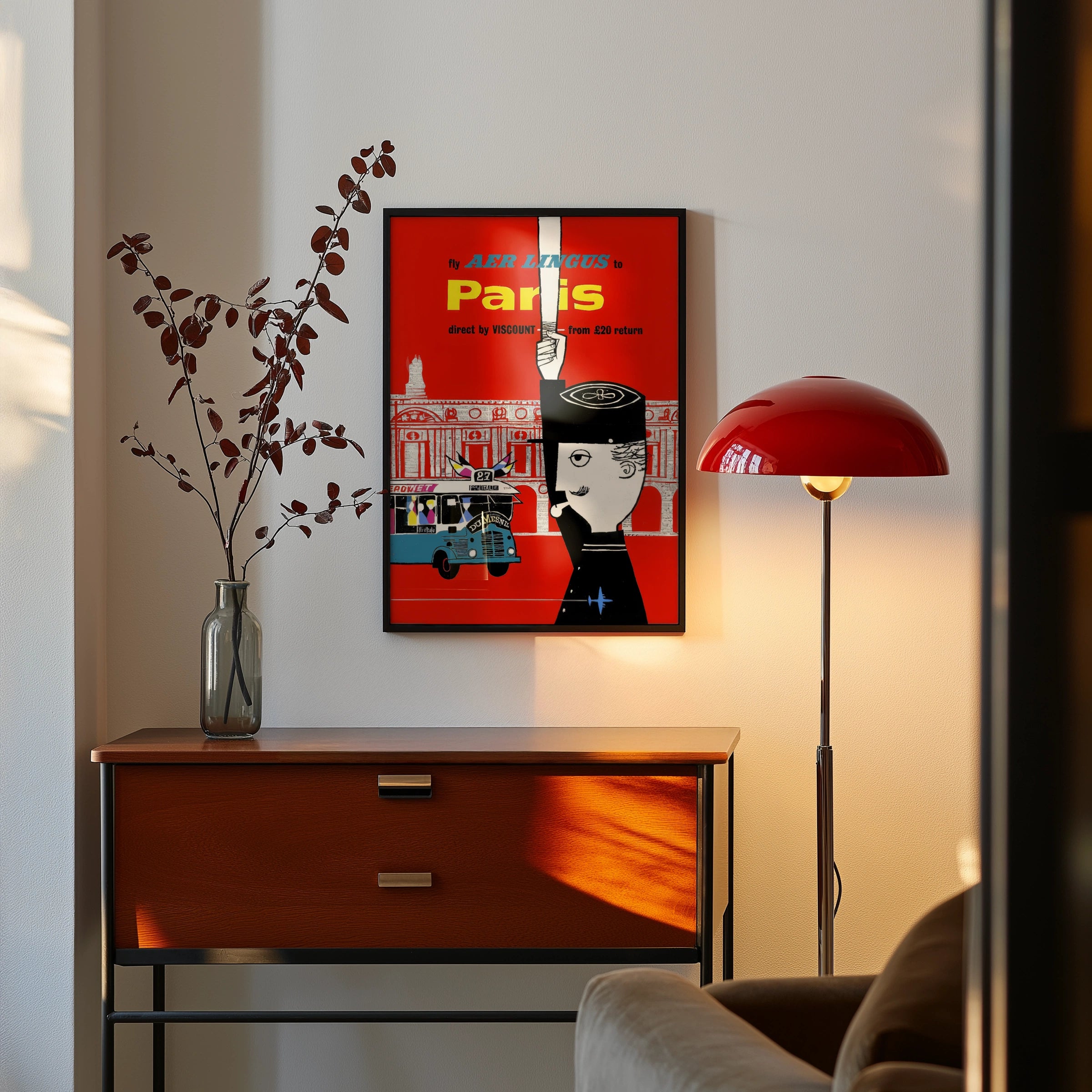 Vintage Aer Lingus Paris Travel Poster, c.1950, Irish Airline Art Print, Retro France Wall Decor