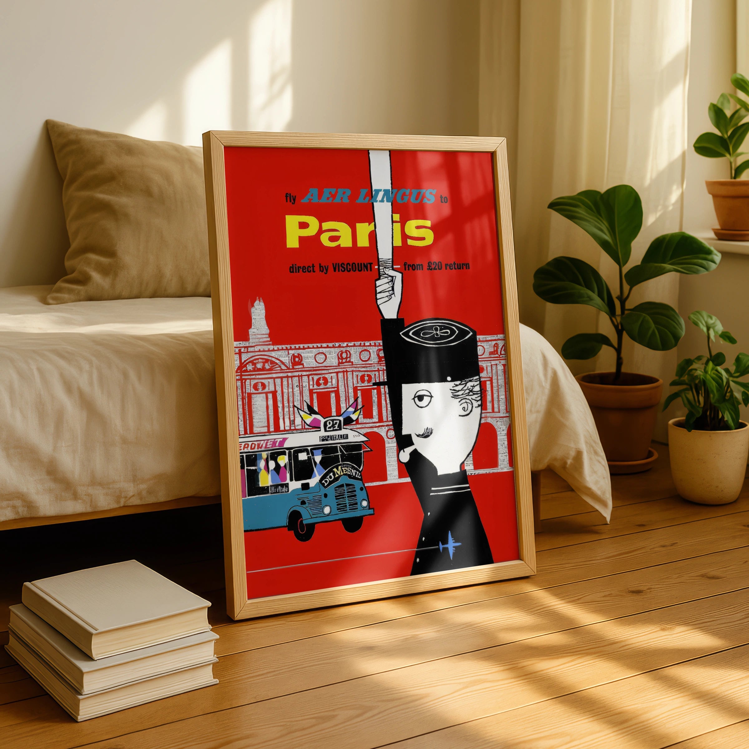 Vintage Aer Lingus Paris Travel Poster, c.1950, Irish Airline Art Print, Retro France Wall Decor