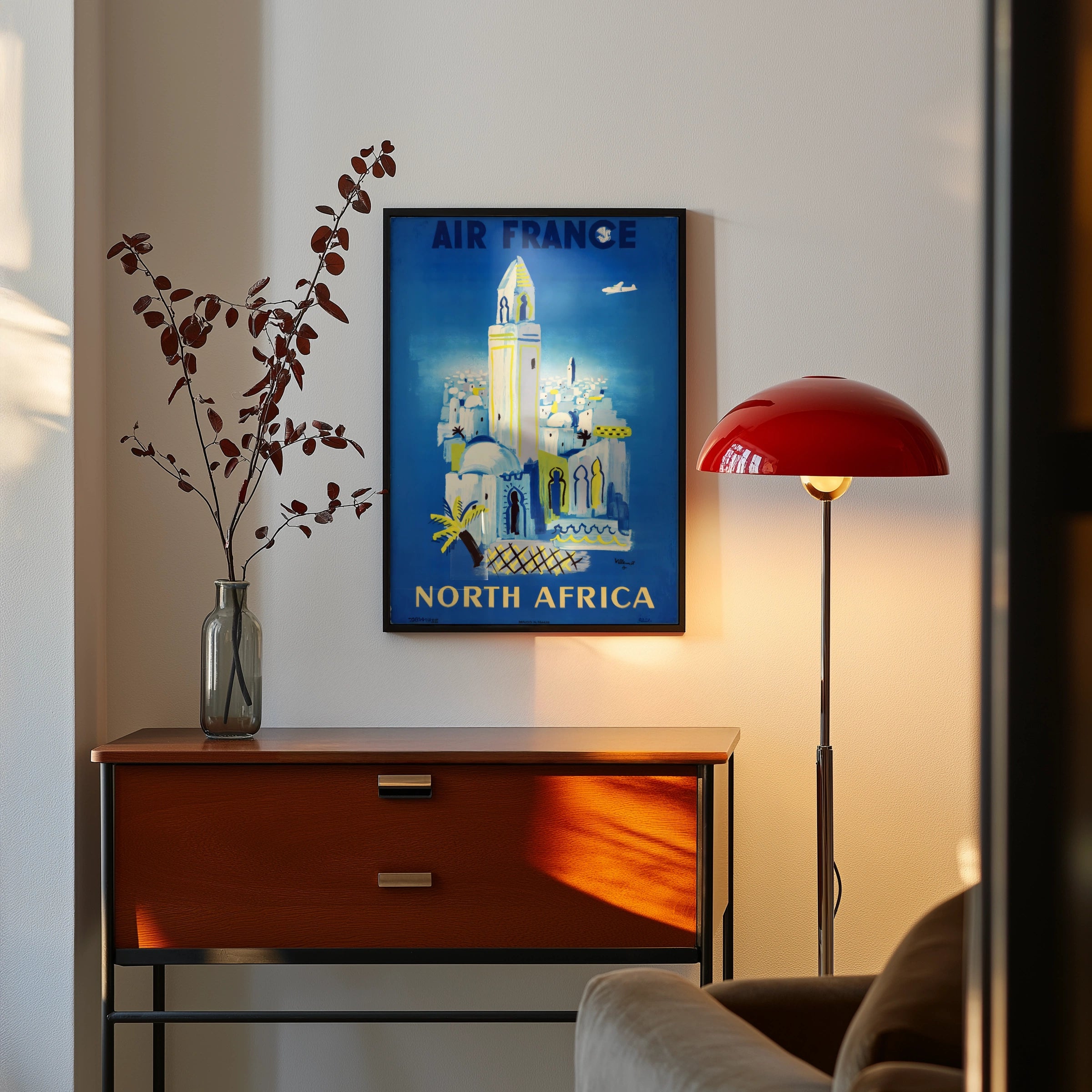 Vintage North Africa Travel Poster, 1946, Air France, Colourful Architecture, Retro Wall Art