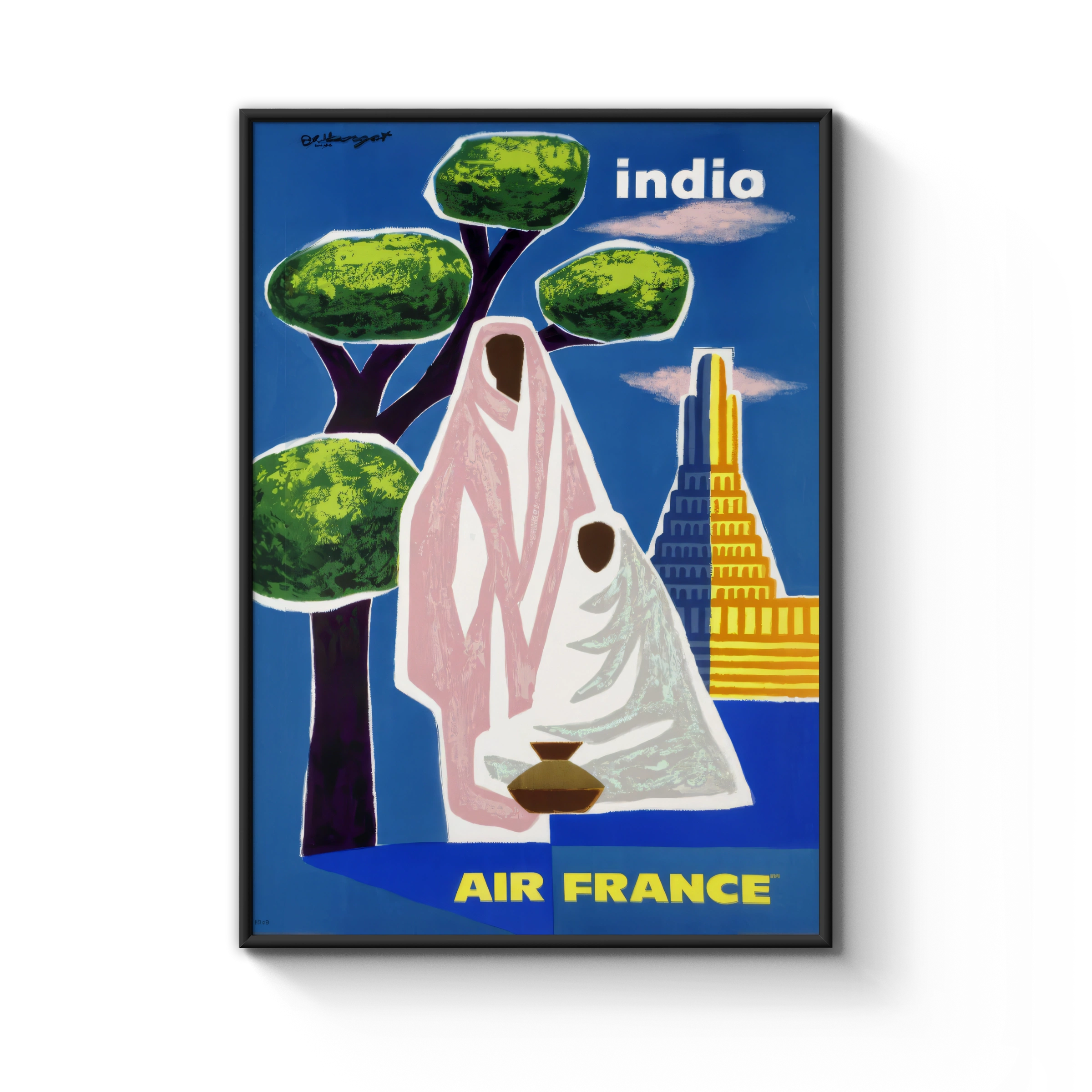 Vintage India Travel Poster, Air France, 1950s Artwork, Colourful Retro Design, Wall Decor