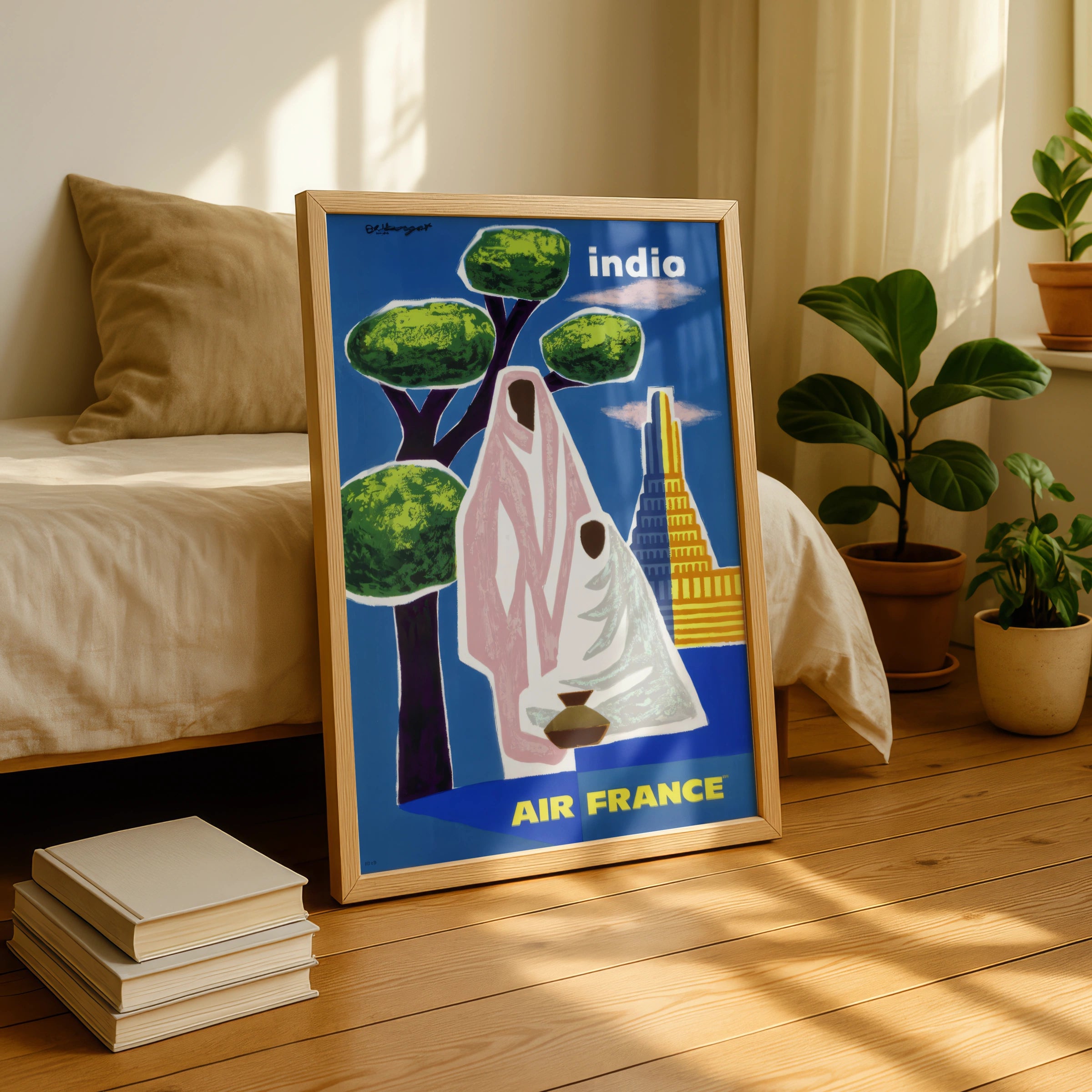 Vintage India Travel Poster, Air France, 1950s Artwork, Colourful Retro Design, Wall Decor