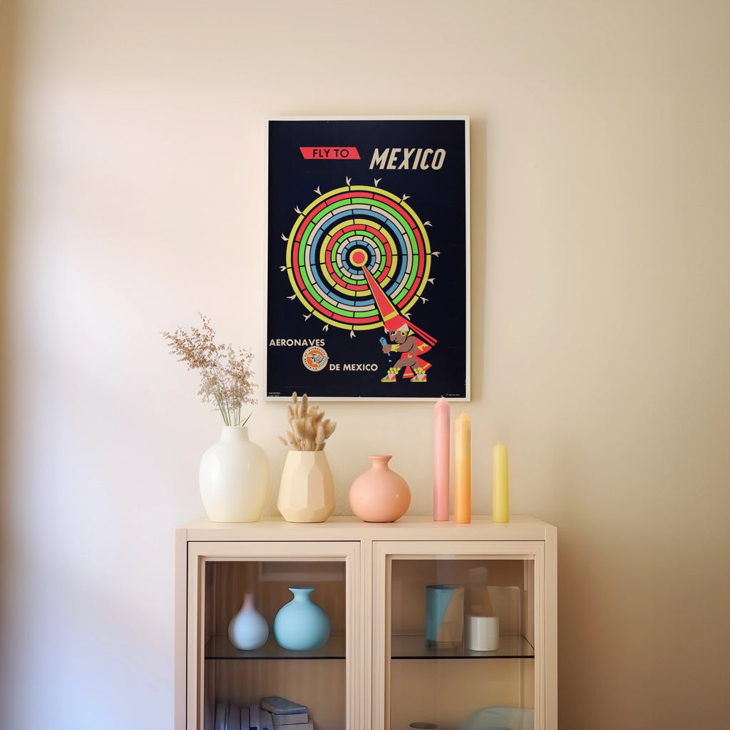 Vintage Mexico Travel Poster 1960, Aeronaves de Mexico, Fly To Mexico, Mid Century airline Art Print