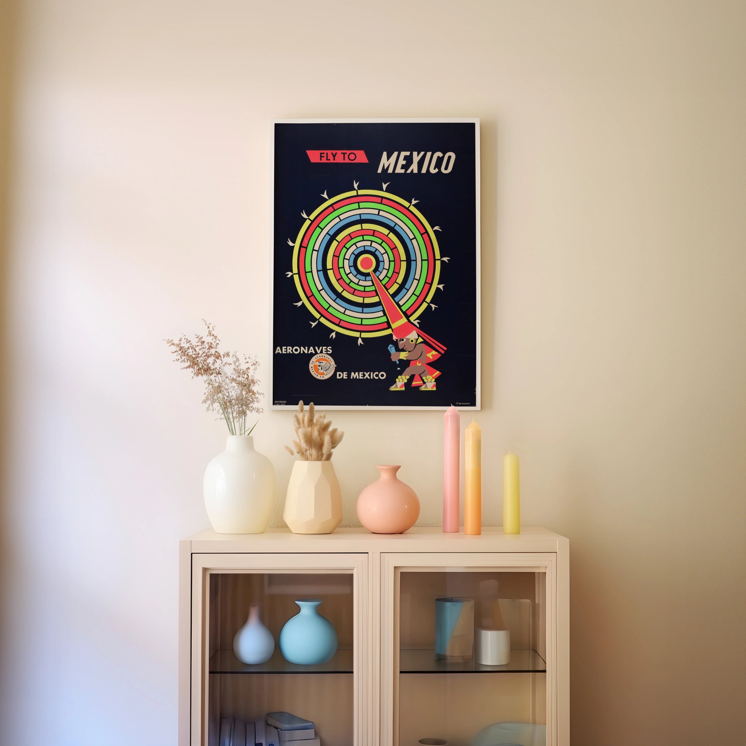 Vintage Mexico Travel Poster 1960, Aeronaves de Mexico, Fly To Mexico, Mid Century airline Art Print