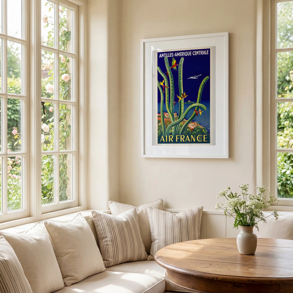 Vintage Central America Travel Poster 1950, Air France Antilles Amerique Centrale, Tropical Bird Art Print