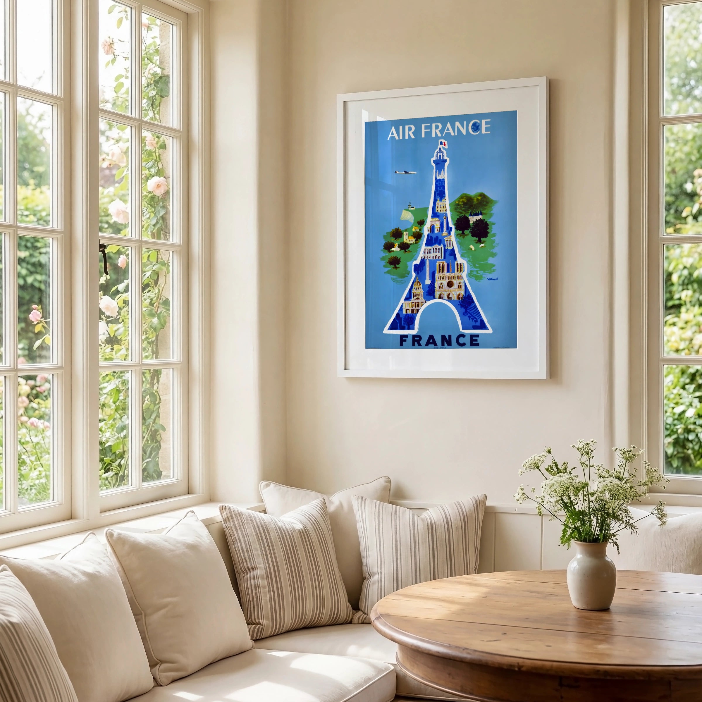 Vintage France Travel Poster, Air France, 1950 - Eiffel Tower Art Print