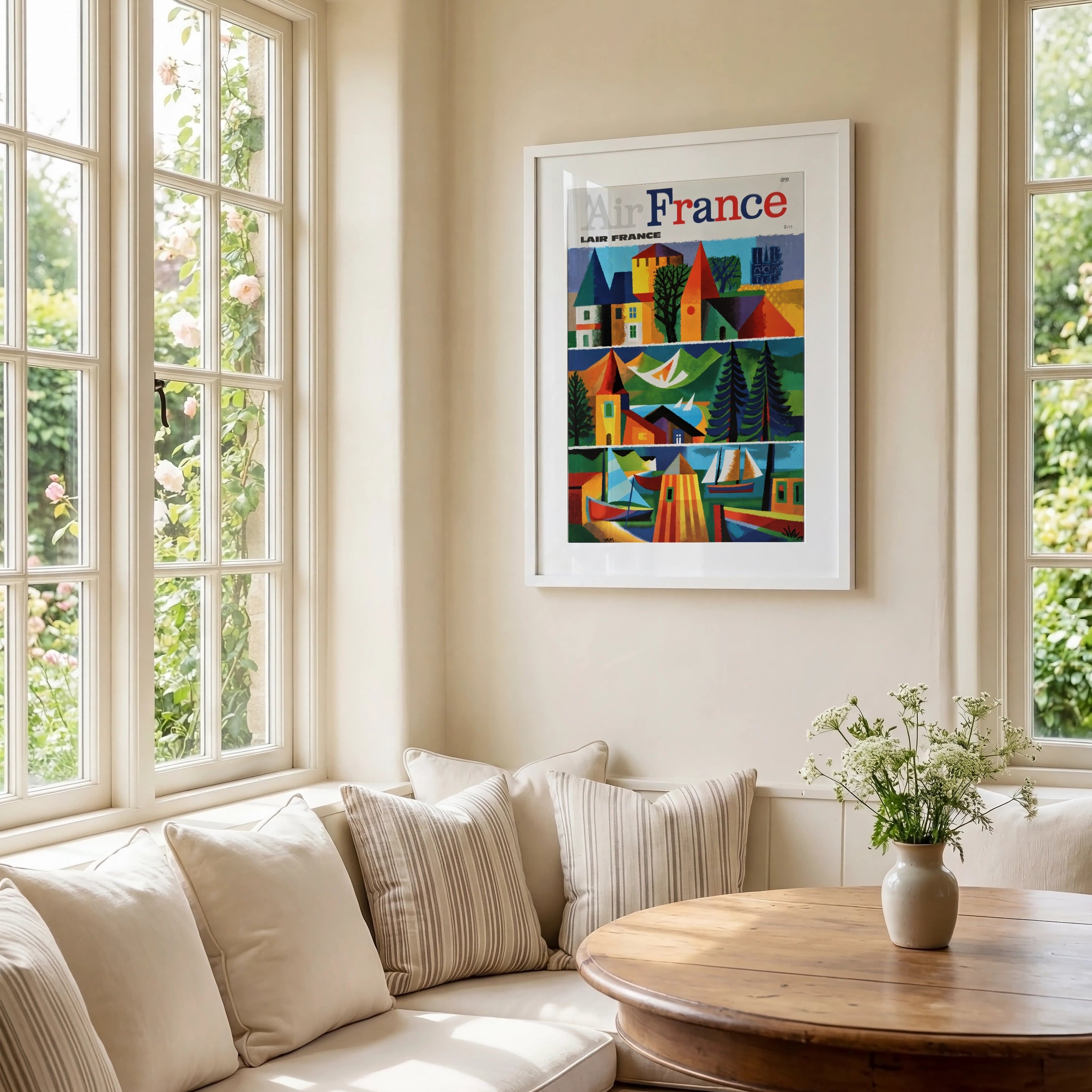 Vintage Air France France Travel Poster, 1950s French Cubist Graphic Art Print, Colourful Mid-Century Wall Decor