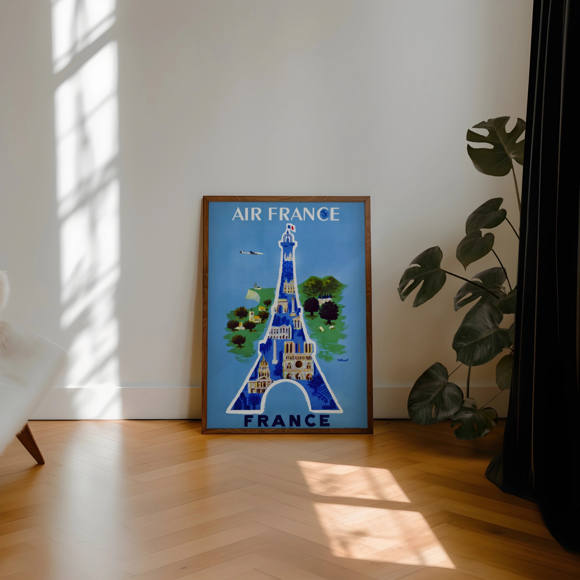 Vintage France Travel Poster, Air France, 1950 - Eiffel Tower Art Print