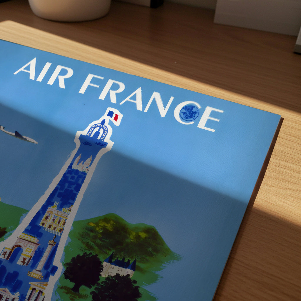 Vintage France Travel Poster, Air France, 1950 - Eiffel Tower Art Print