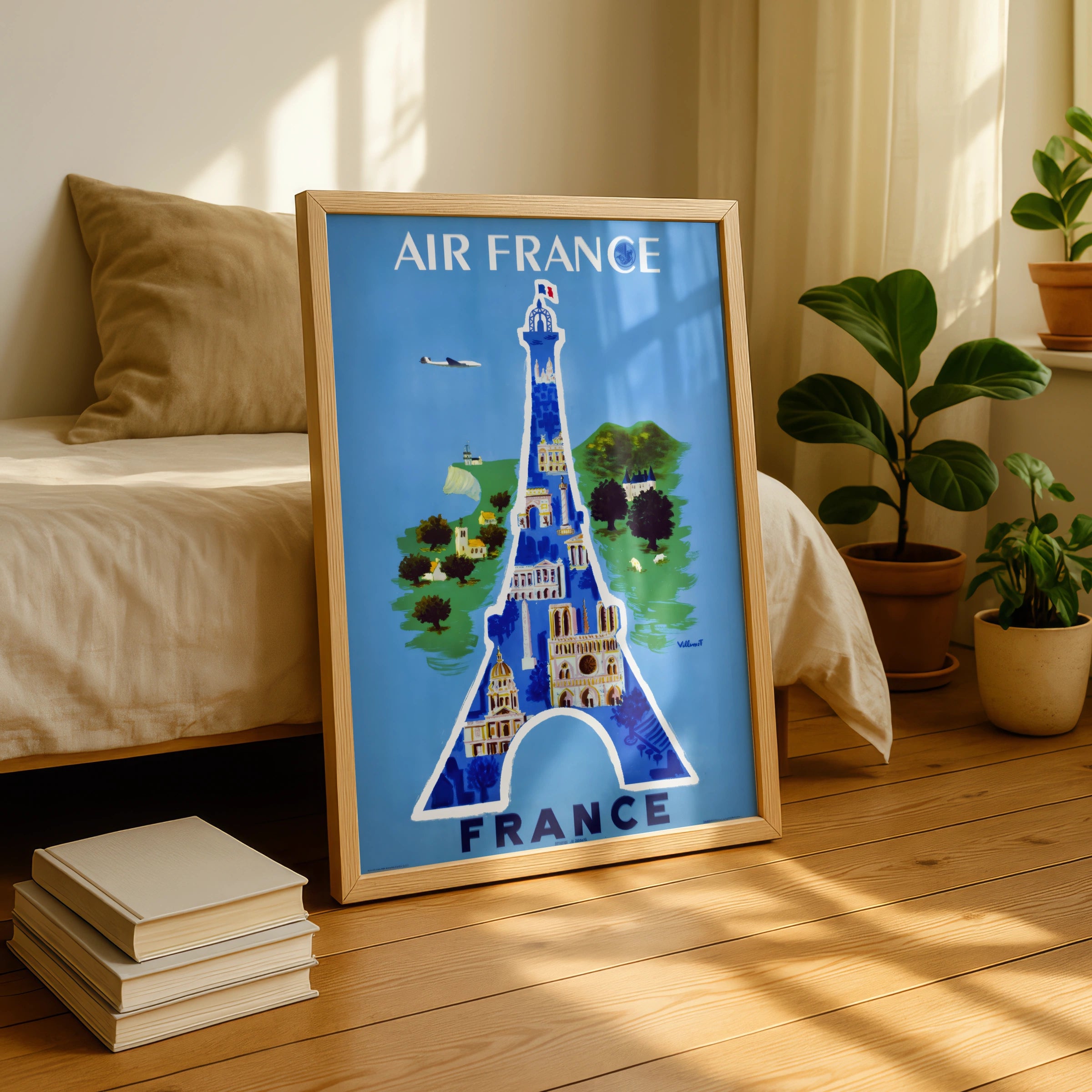 Vintage France Travel Poster, Air France, 1950 - Eiffel Tower Art Print
