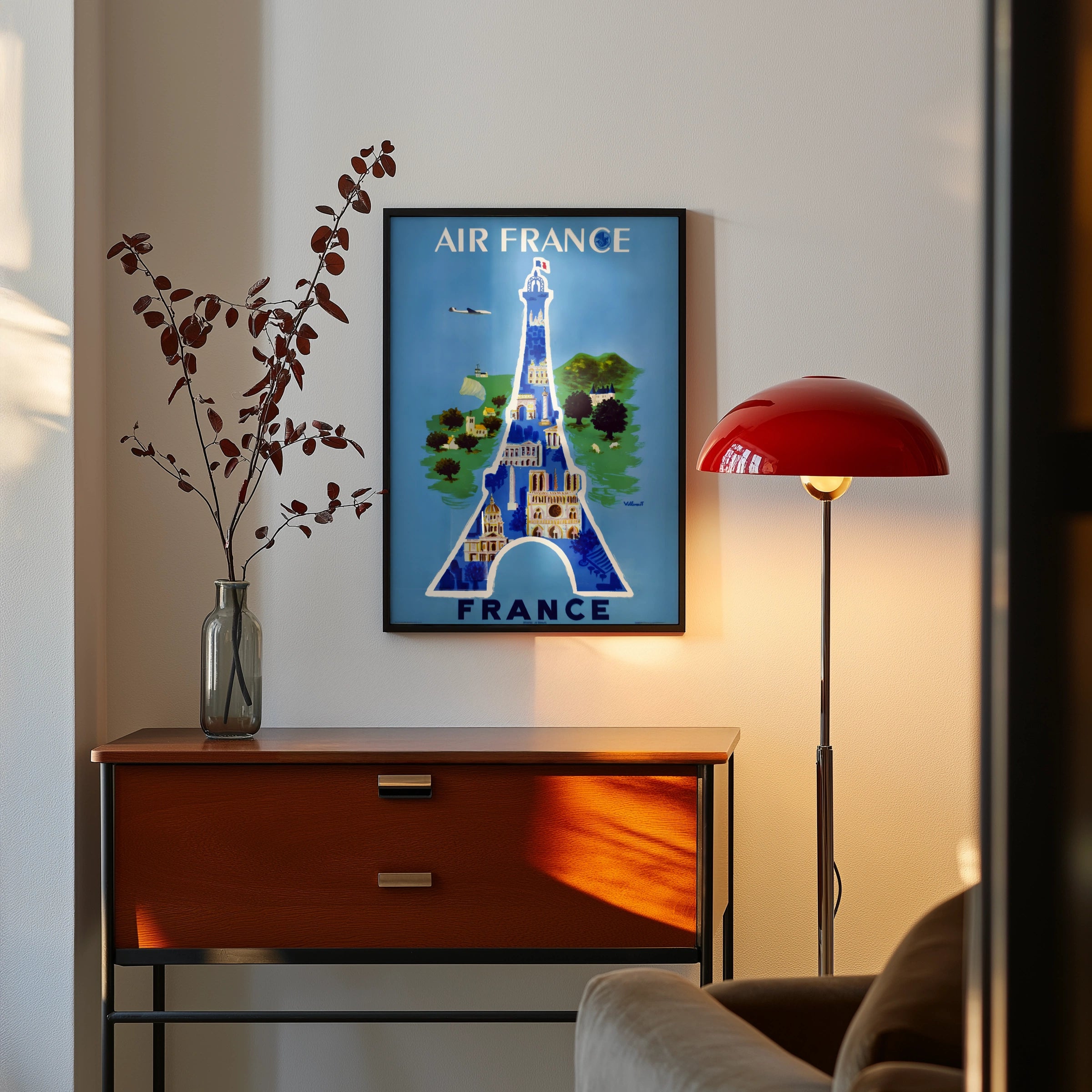 Vintage France Travel Poster, Air France, 1950 - Eiffel Tower Art Print