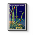 Vintage Central America Travel Poster 1950, Air France Antilles Amerique Centrale, Tropical Bird Art Print