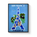 Vintage France Travel Poster, Air France, 1950 - Eiffel Tower Art Print