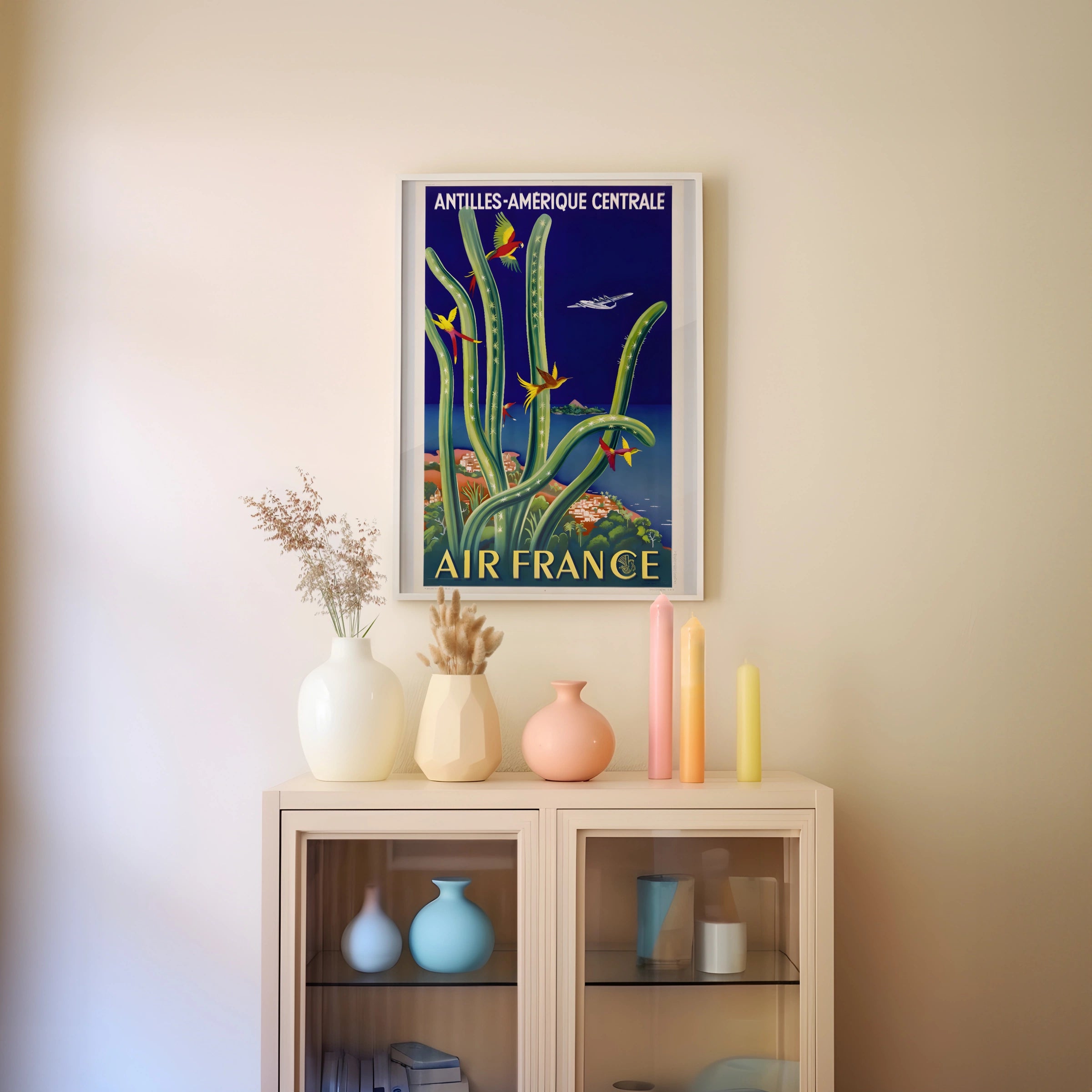 Vintage Central America Travel Poster 1950, Air France Antilles Amerique Centrale, Tropical Bird Art Print