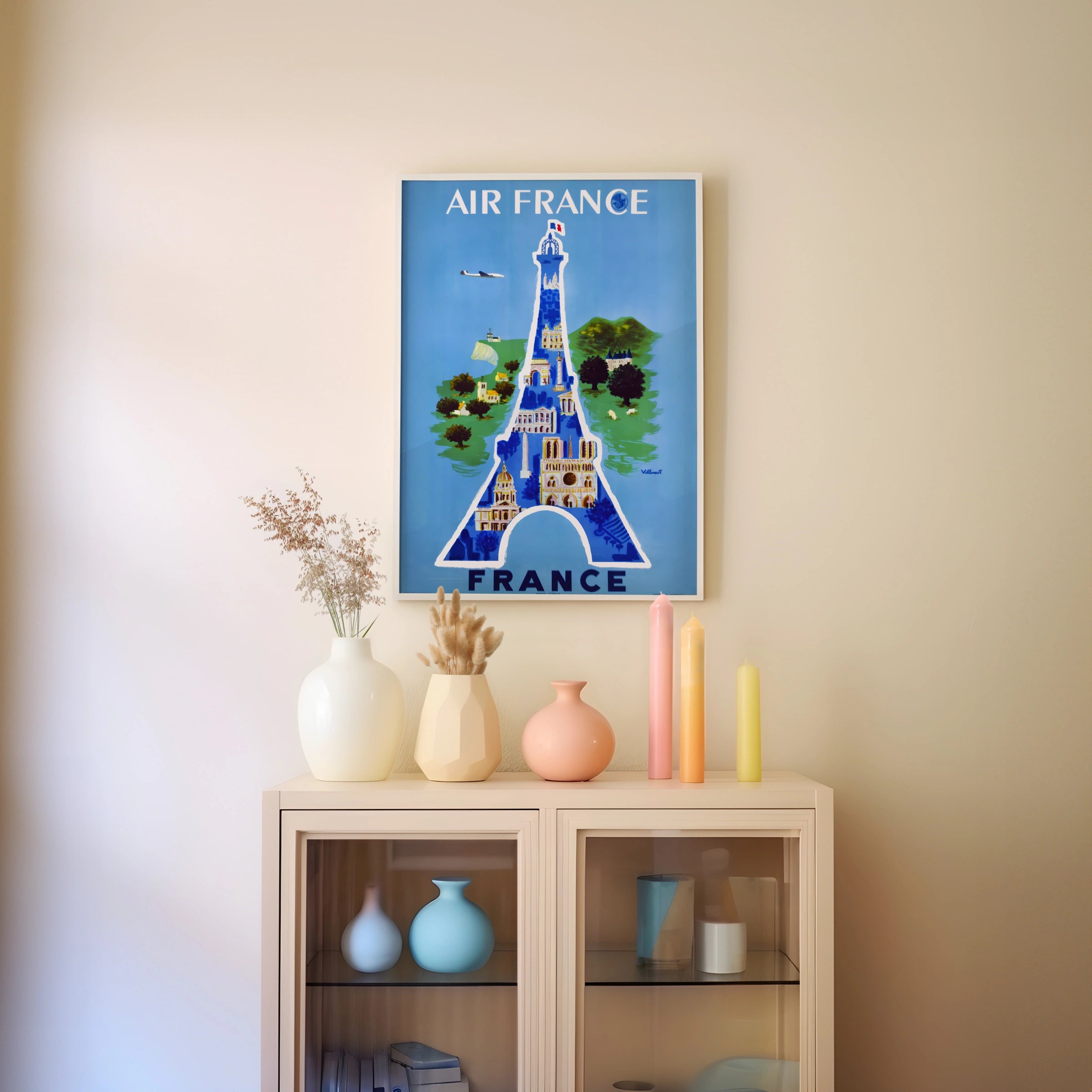 Vintage France Travel Poster, Air France, 1950 - Eiffel Tower Art Print