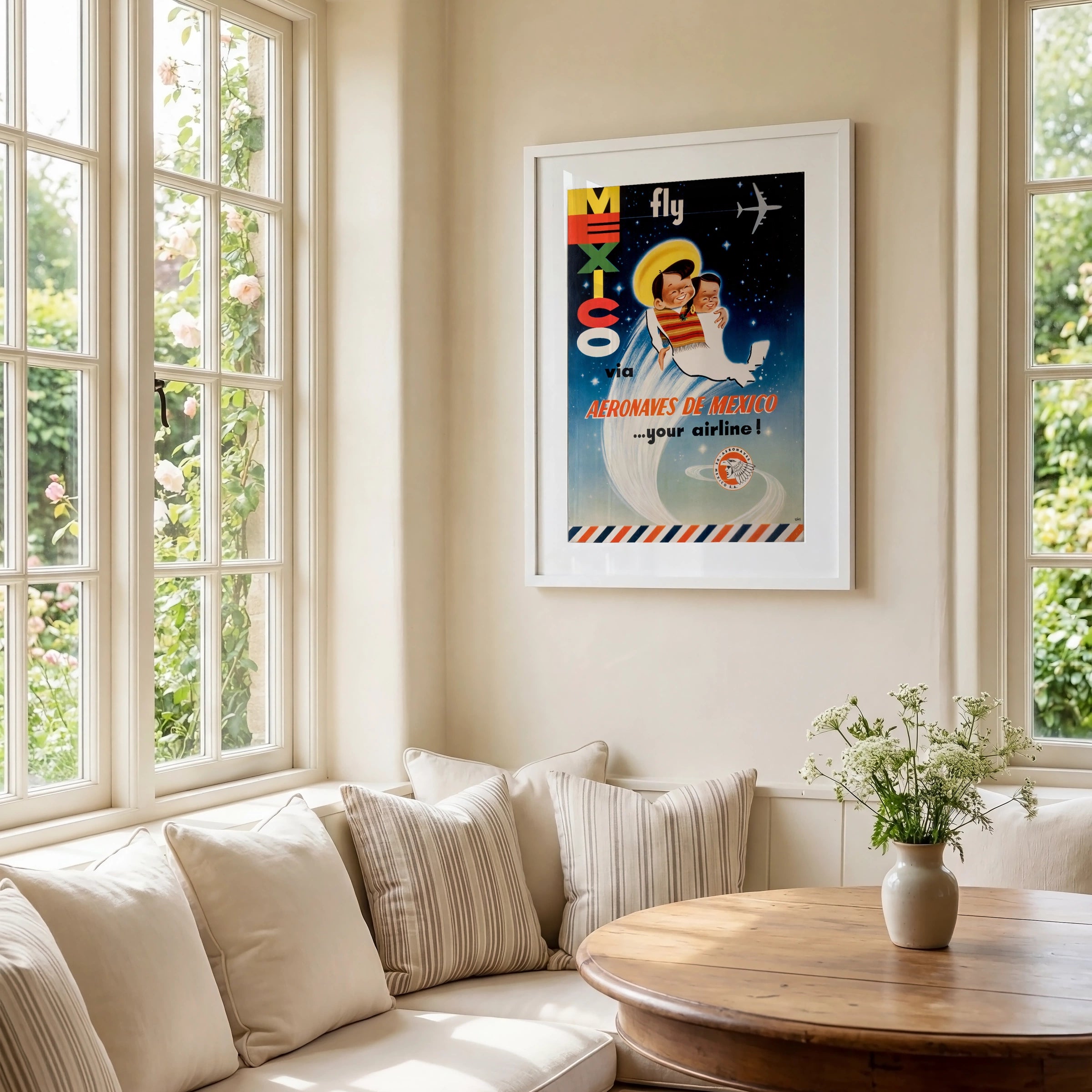 Vintage Mexico Travel Poster 1950, Aeronaves De Mexico Airline, Retro Aviation Wall Art Print
