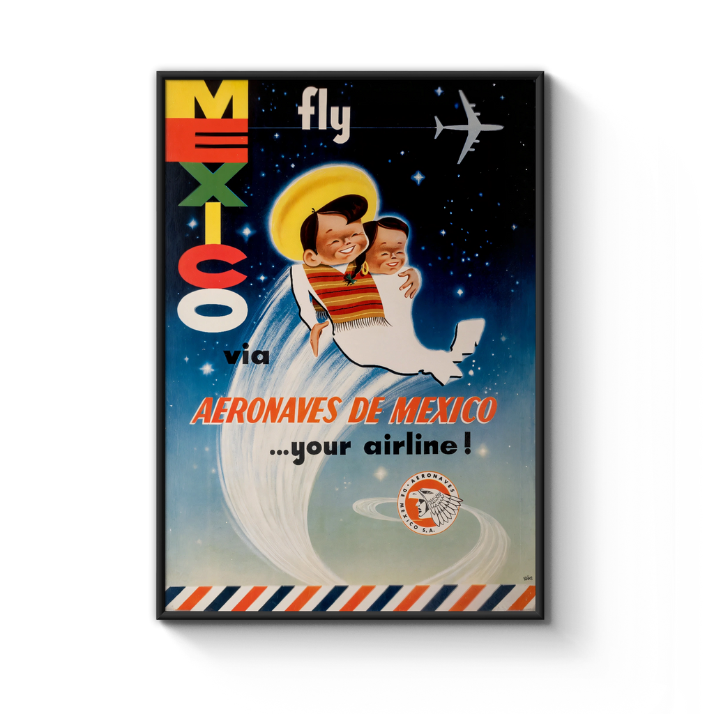 Vintage Mexico Travel Poster 1950, Aeronaves De Mexico Airline, Retro Aviation Wall Art Print