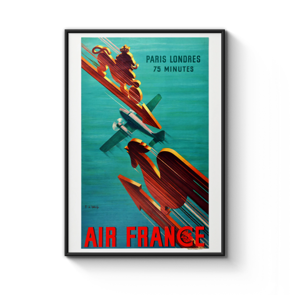 Vintage France Travel Poster, Paris Londres 75 Minutes, Air France Art Print