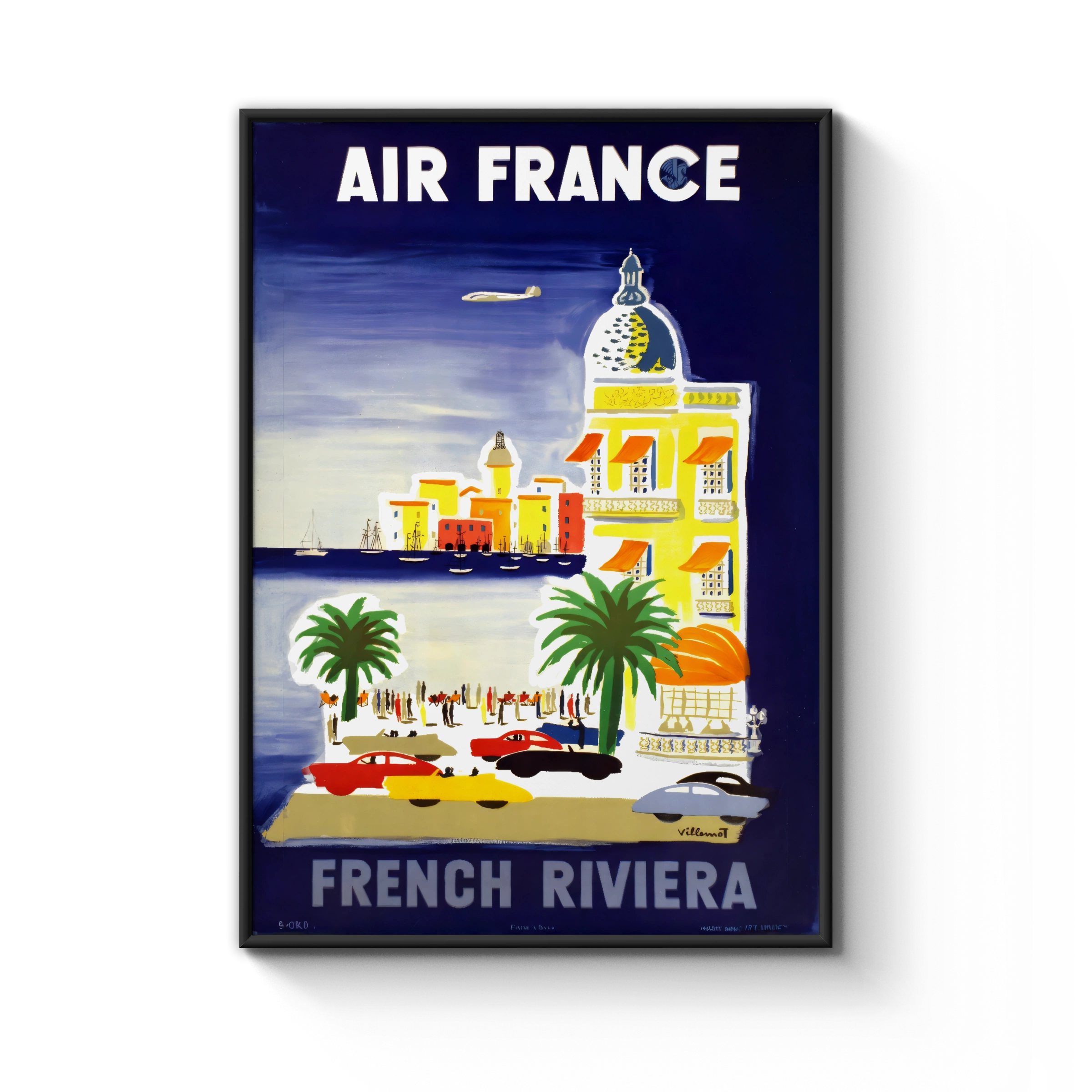 Vintage French Riviera Travel Poster, 1950 Air France Art Print, Colourful Coastal Scene, Retro Wall Decor
