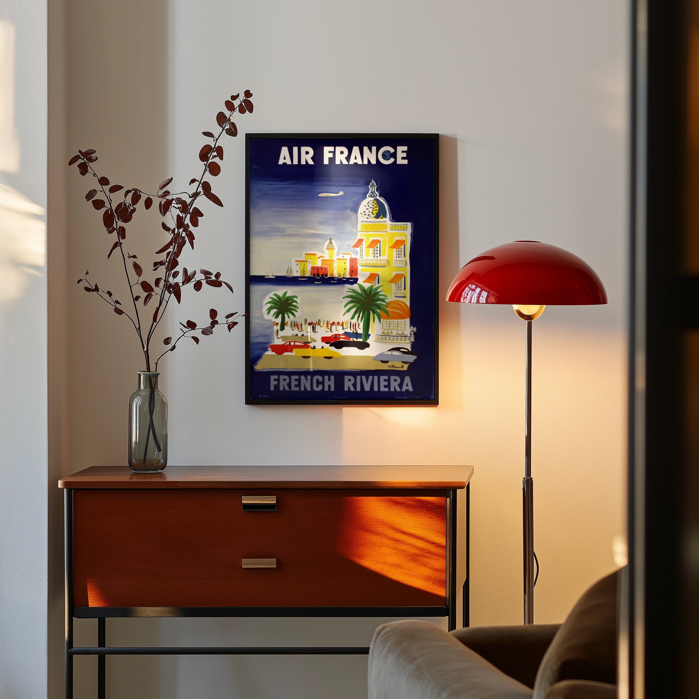 Vintage French Riviera Travel Poster, 1950 Air France Art Print, Colourful Coastal Scene, Retro Wall Decor