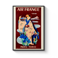 Vintage Japan Travel Poster, Air France Paris - Tokyo, 1950s Art Deco Style, Japanese Woman in Kimono, Wall Art