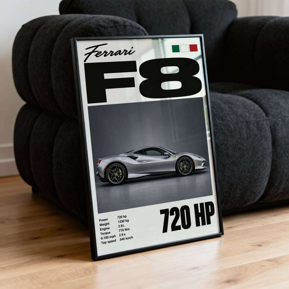 Vintage Ferrari F8 Print, Supercar Wall Art
