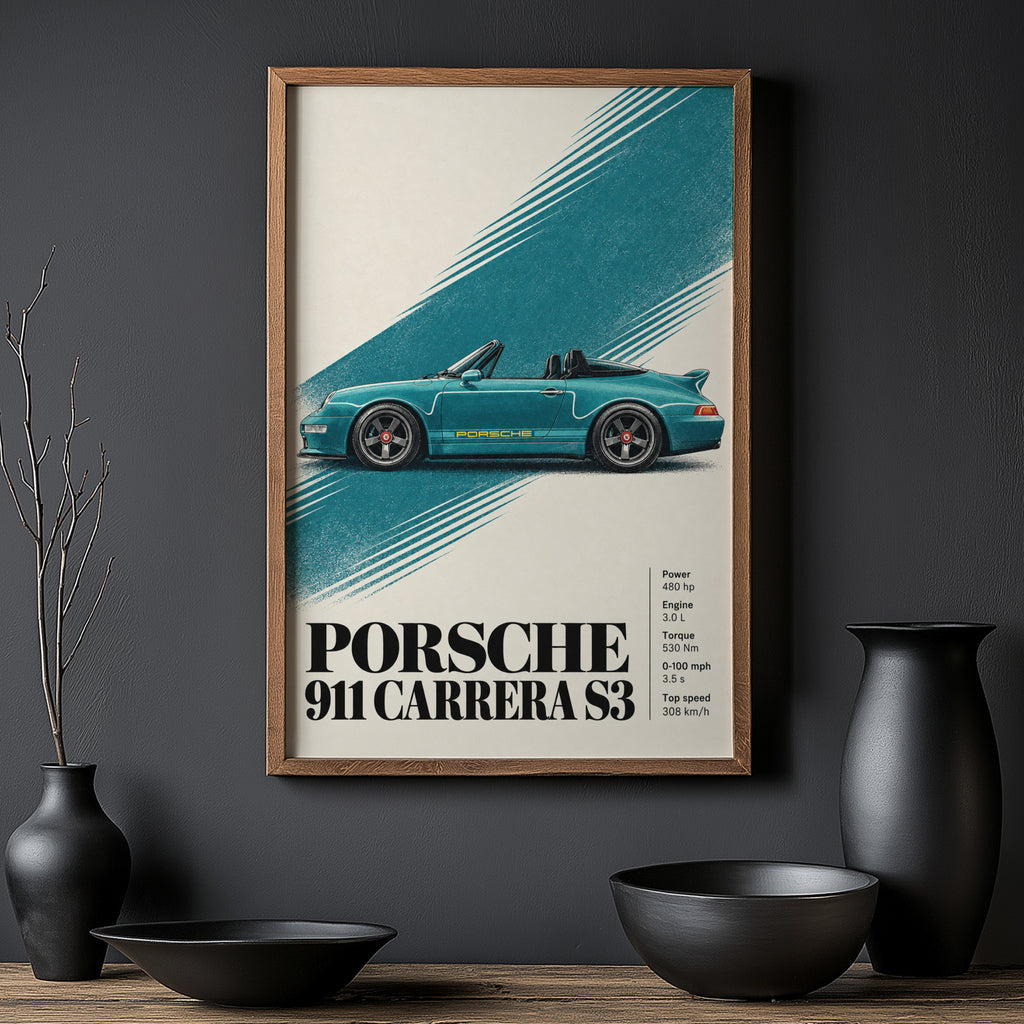 Vintage Porsche 911 Print, Car Wall Art